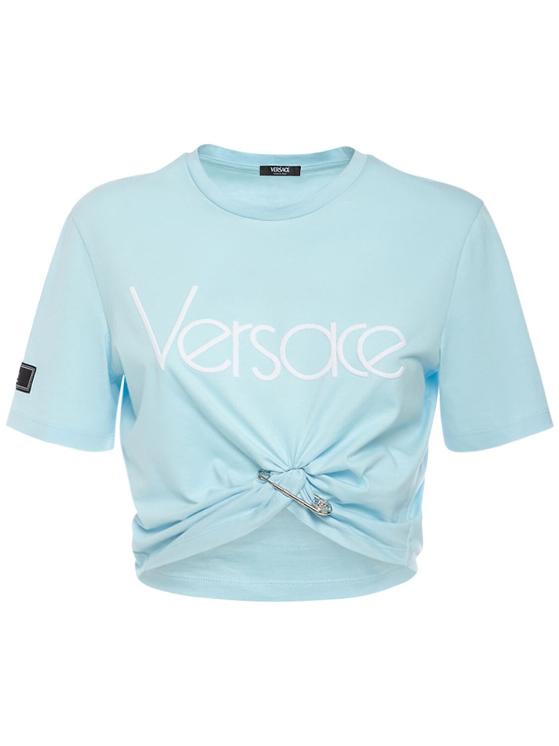 Versace Versace Logo jersey crop t-shirt w/knot - Size: XS T-Shirts | Shop From The Mirage