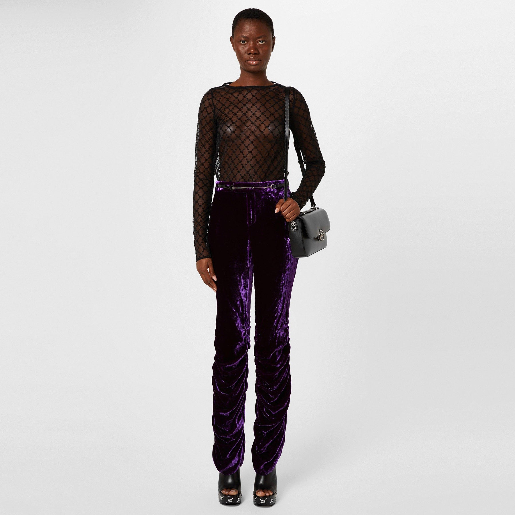 Velvet Trouser With Horsebit Belt