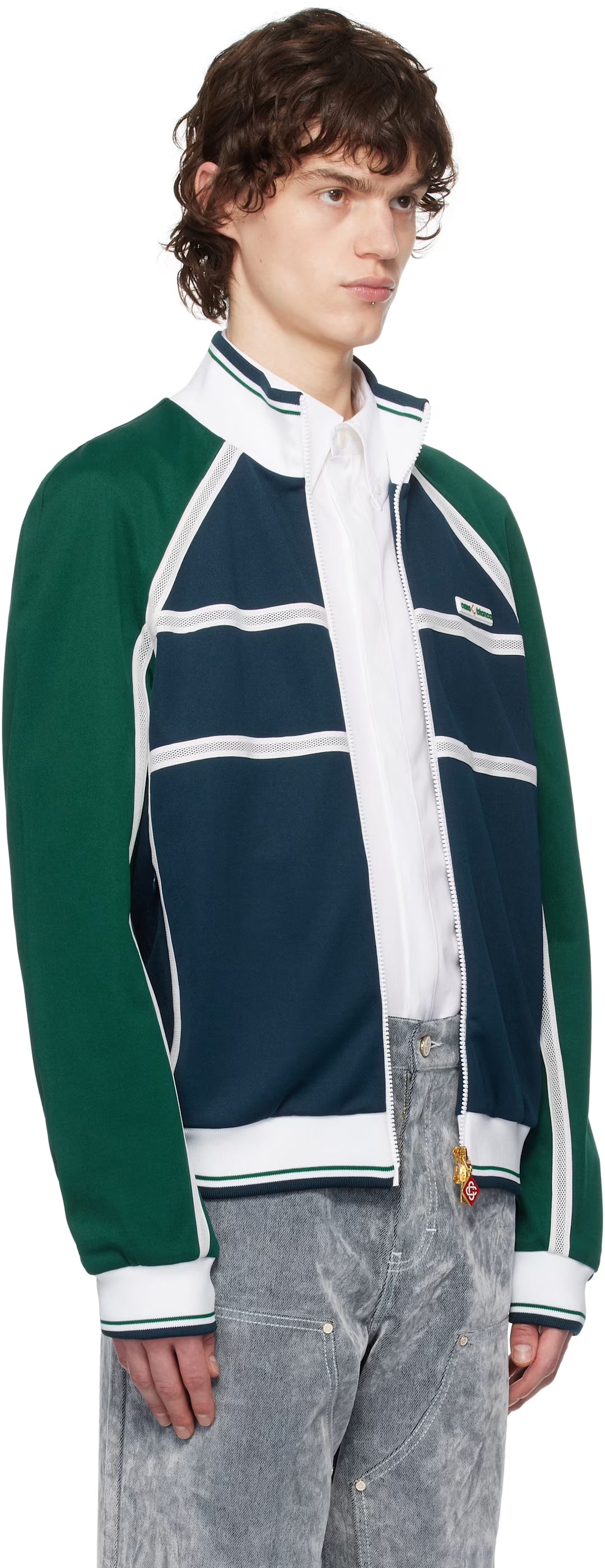 Navy & Green Mesh Tape Track Jacket