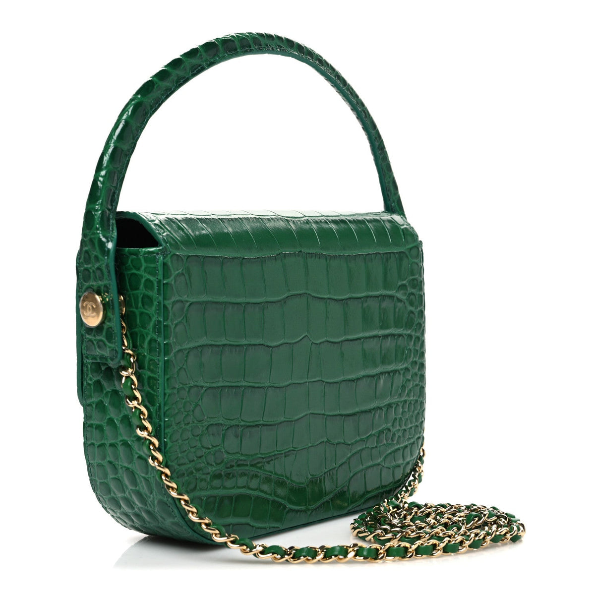 Chanel Calfskin Crocodile Embossed Turn Around Mini Flap Emerald