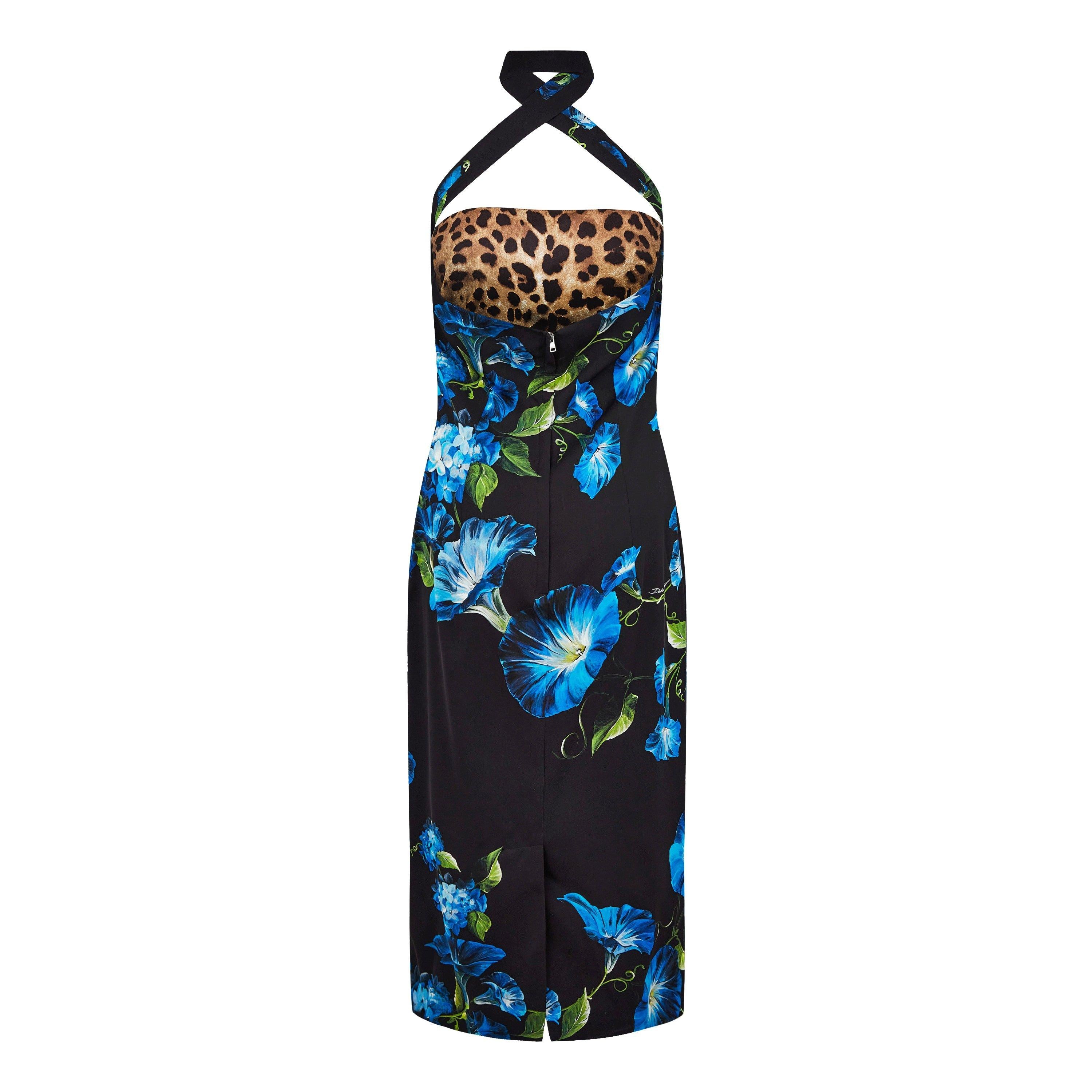 Floral Print Flared Hem Stretch Silk Midi Dress