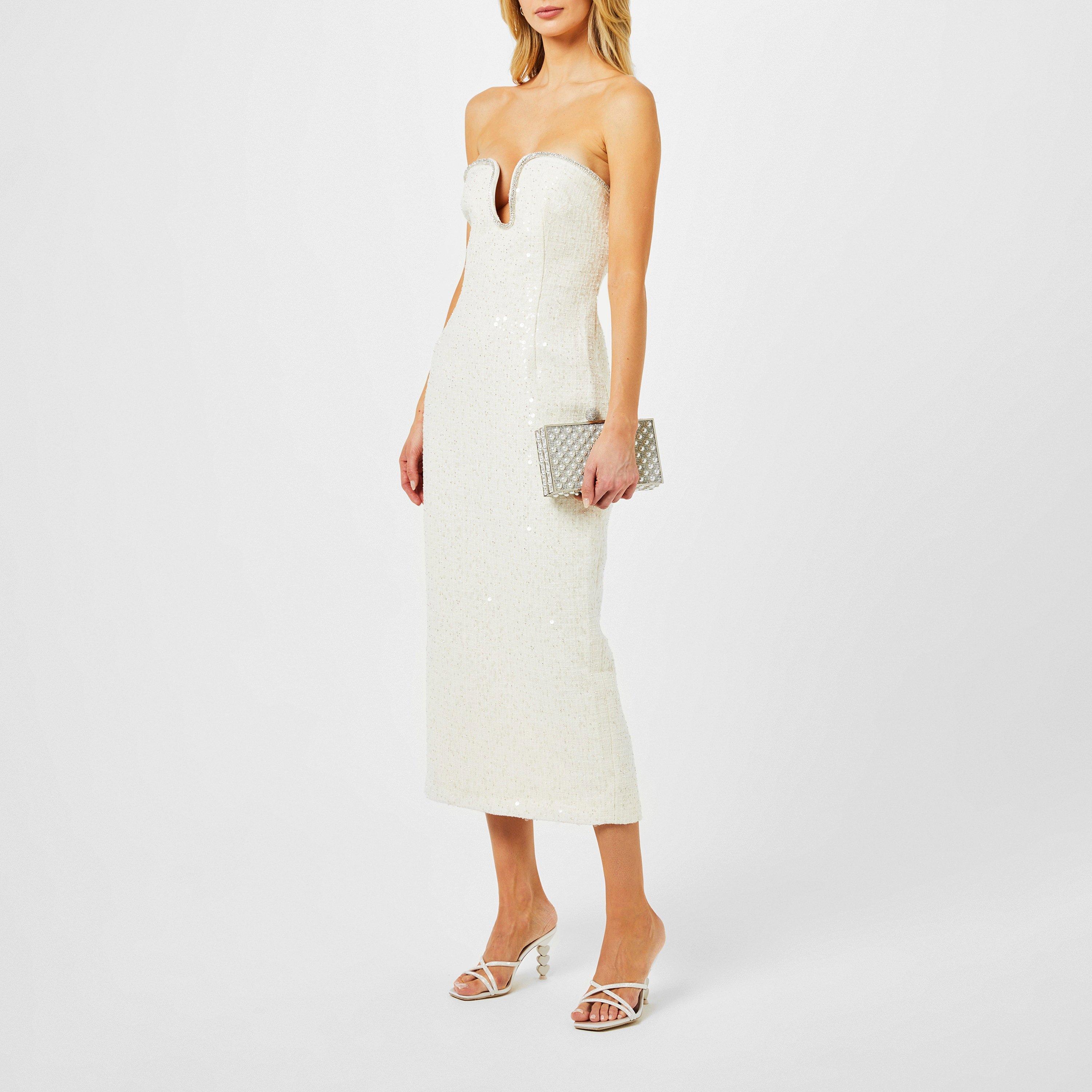 Sequin Boucle Strapless Midi Dress