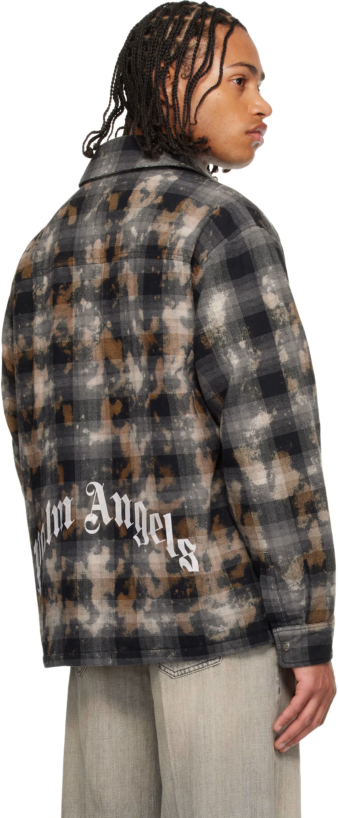 Gray & Brown Curved Logo Check Overshirt