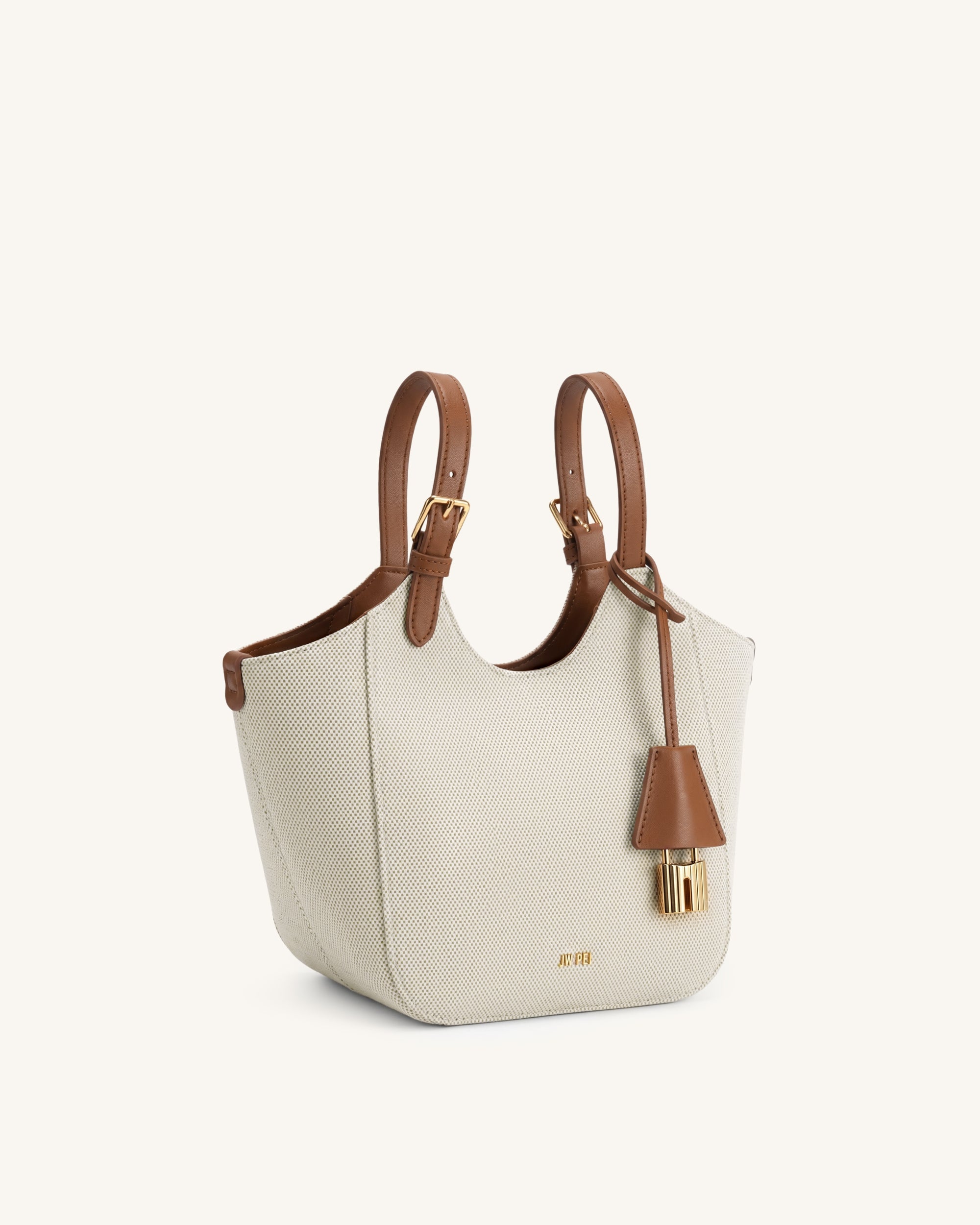 Ines Padlock Tote Bag - Brown Canvas