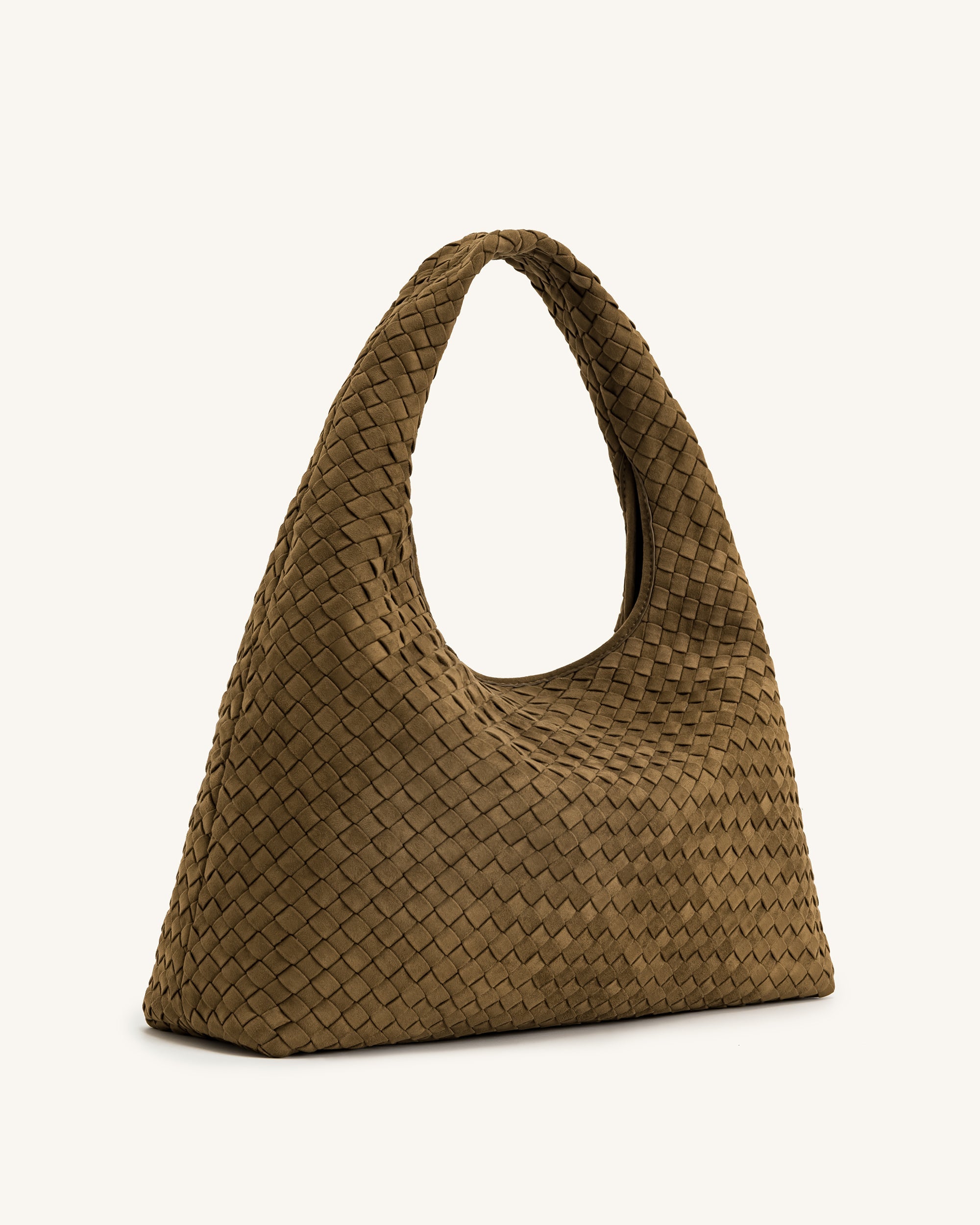 Laura Faux Suede Woven Shoulder Bag - Dark Brown