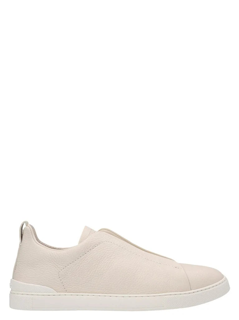 Zegna Men’s Triple Stitch™ White Leather Slip-On Sneakers with Elastic Closure