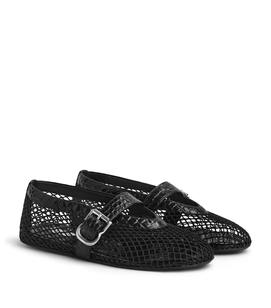 Alaïa Croc-Embossed Leather Mesh Ballet Flats