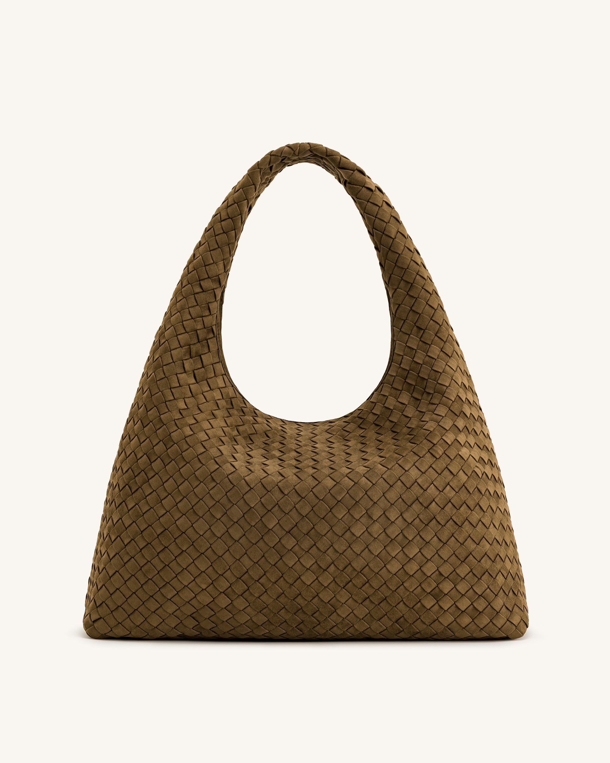 Laura Faux Suede Woven Shoulder Bag - Dark Brown