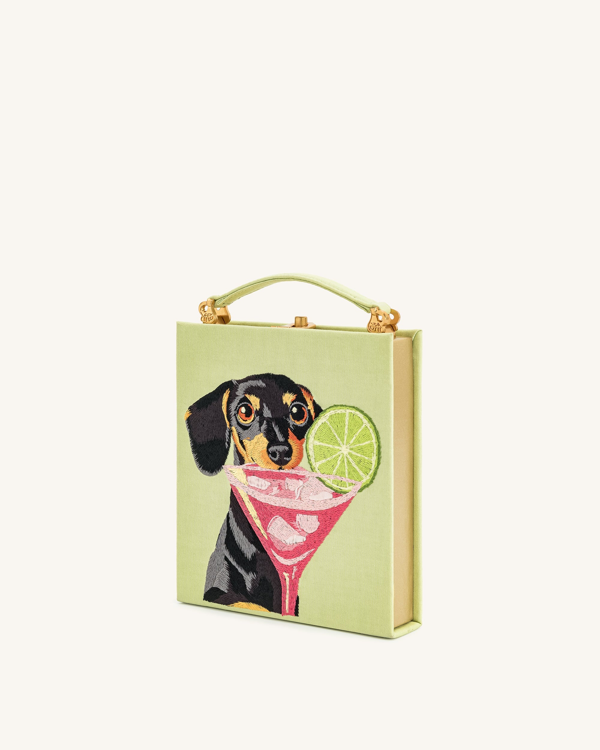 Taya-Puppy Pattern Book Shape Clutch Bag - Black