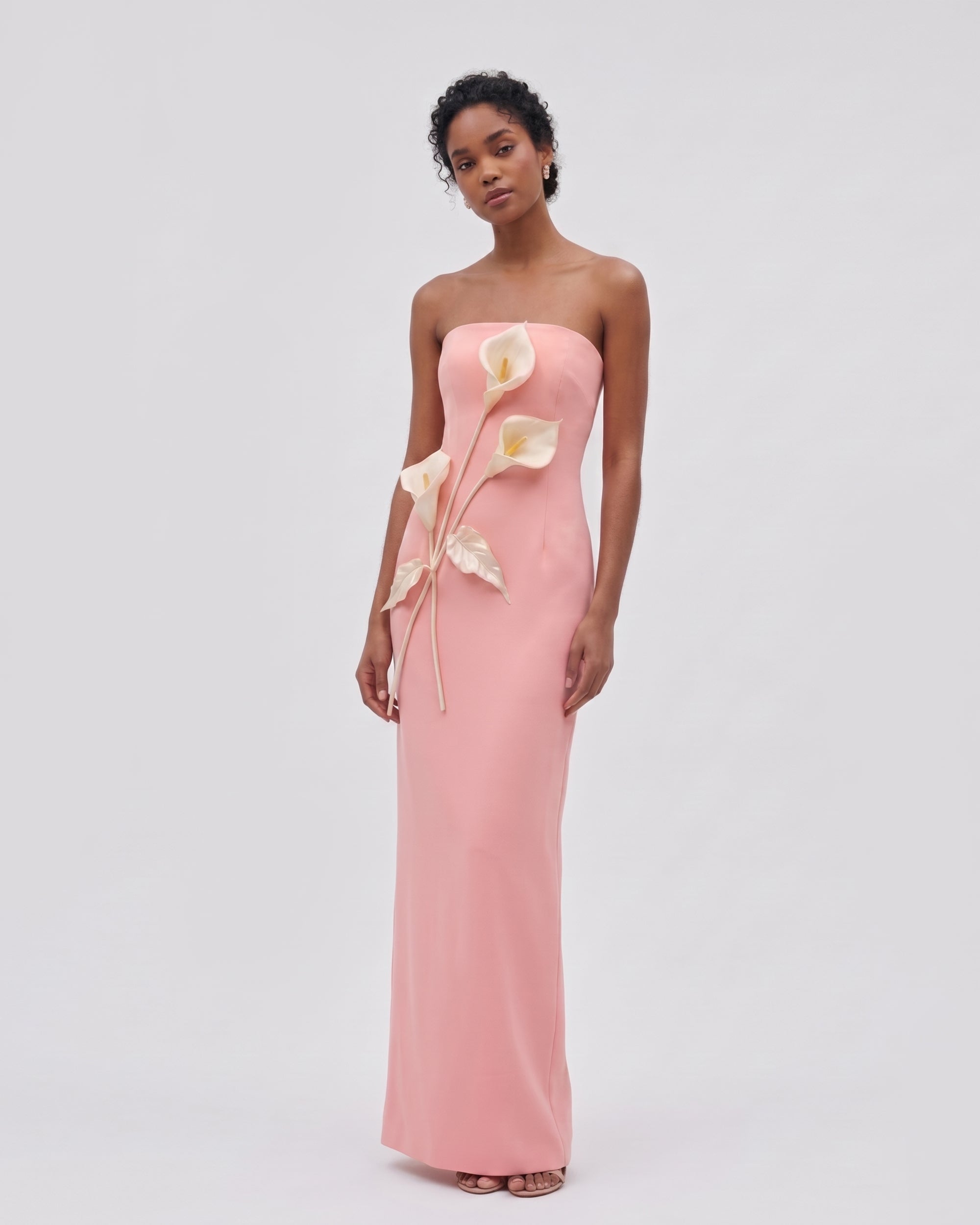 Floral Appliqué Strapless Dress - Cream Ivory