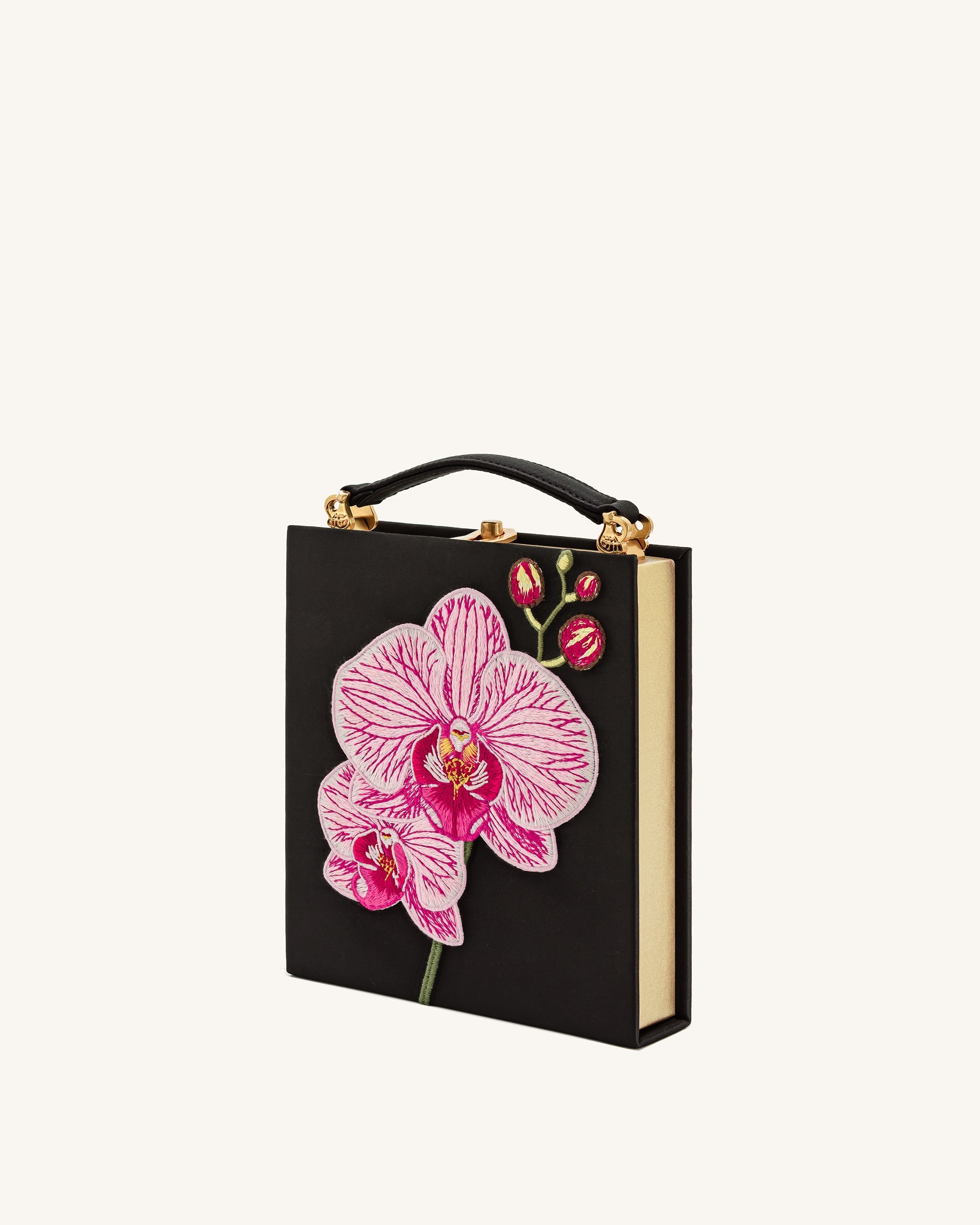 Taya Orchid Motif Book Shape Clutch Bag - Black