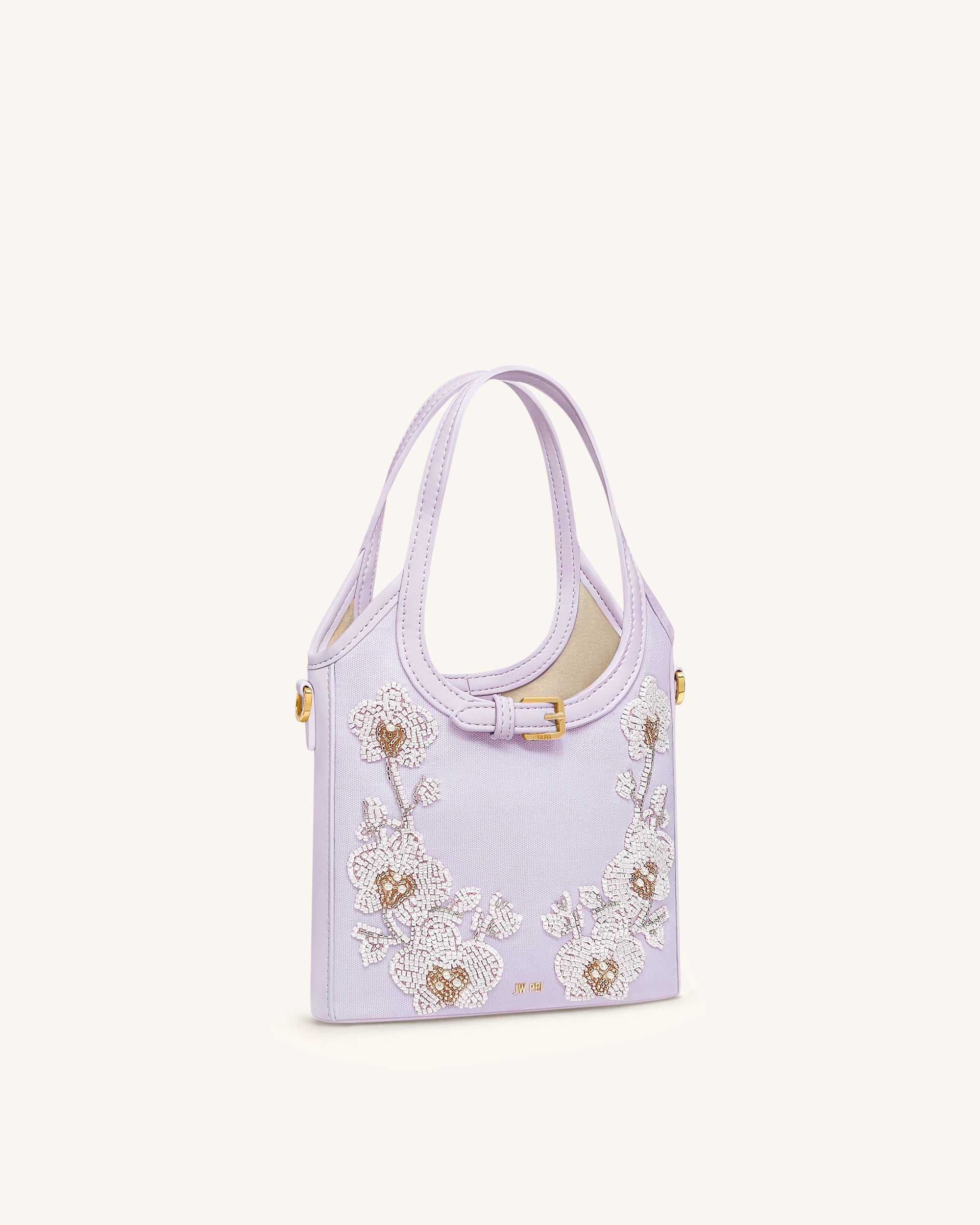 Brooke Mini Belted Embellished Orchid Beaded Top Handle Bag - Ivory