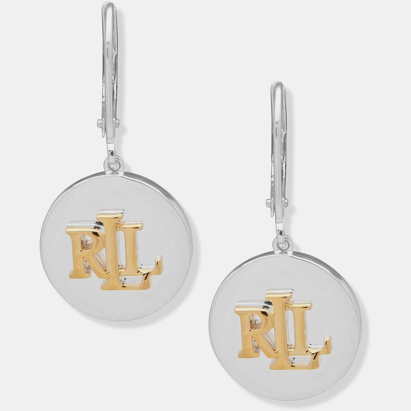 Sterling Silver Logo Round Hook Drop Earrings