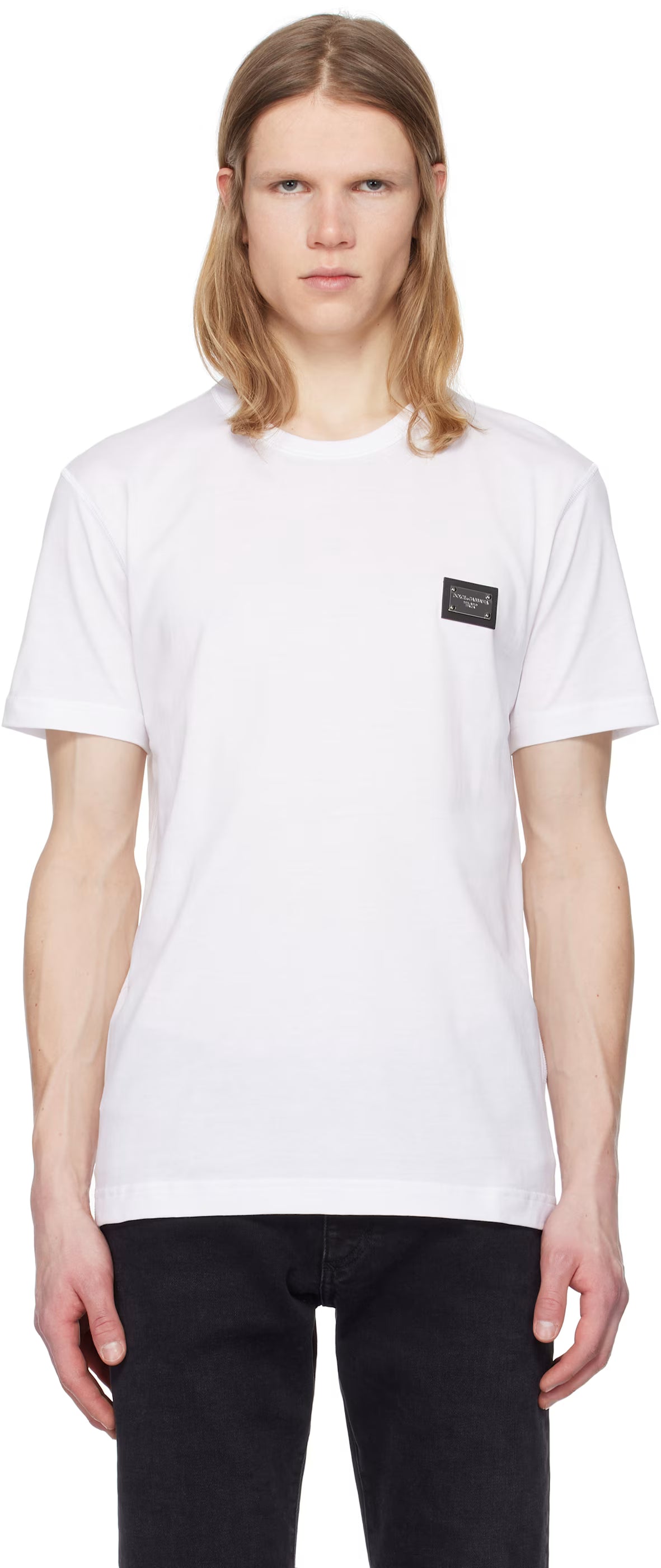 Dolce&Gabbana White Cotton Branded Tag T-shirt