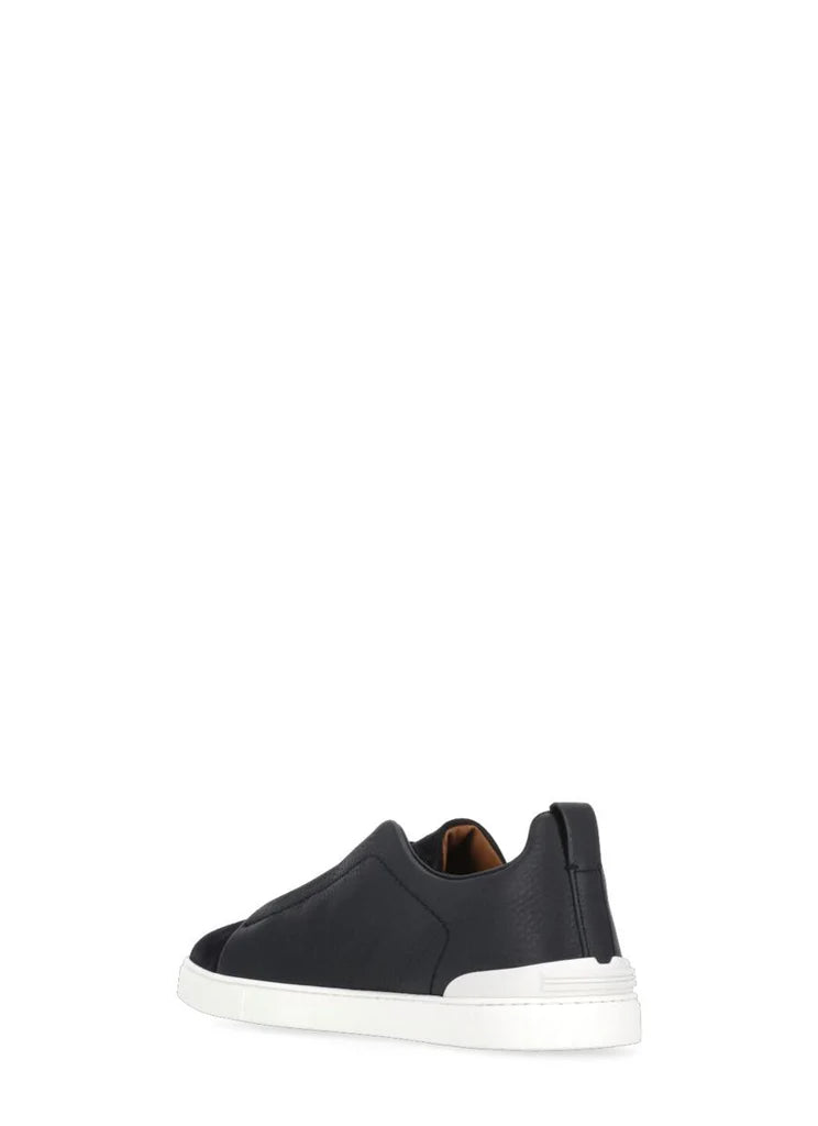 Z Zegna Men’s Triple Stitch™ Black Suede & Garnet Leather Sneakers – Cross Elastic, Lightweight Sole