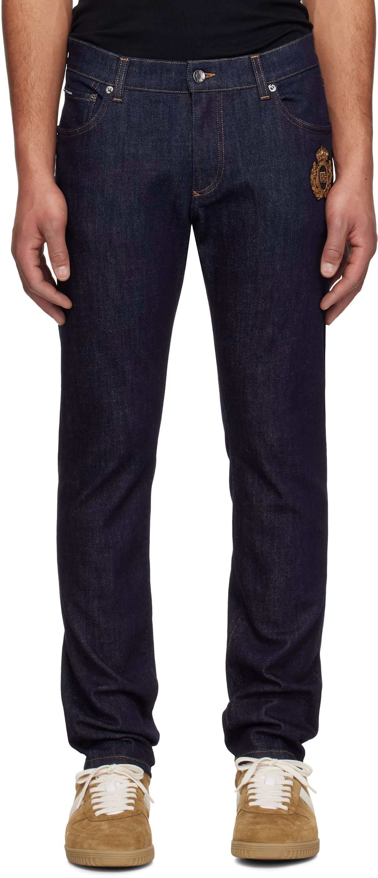 Dolce&Gabbana Navy Slim-Fit Stretch Cotton Patch Jeans