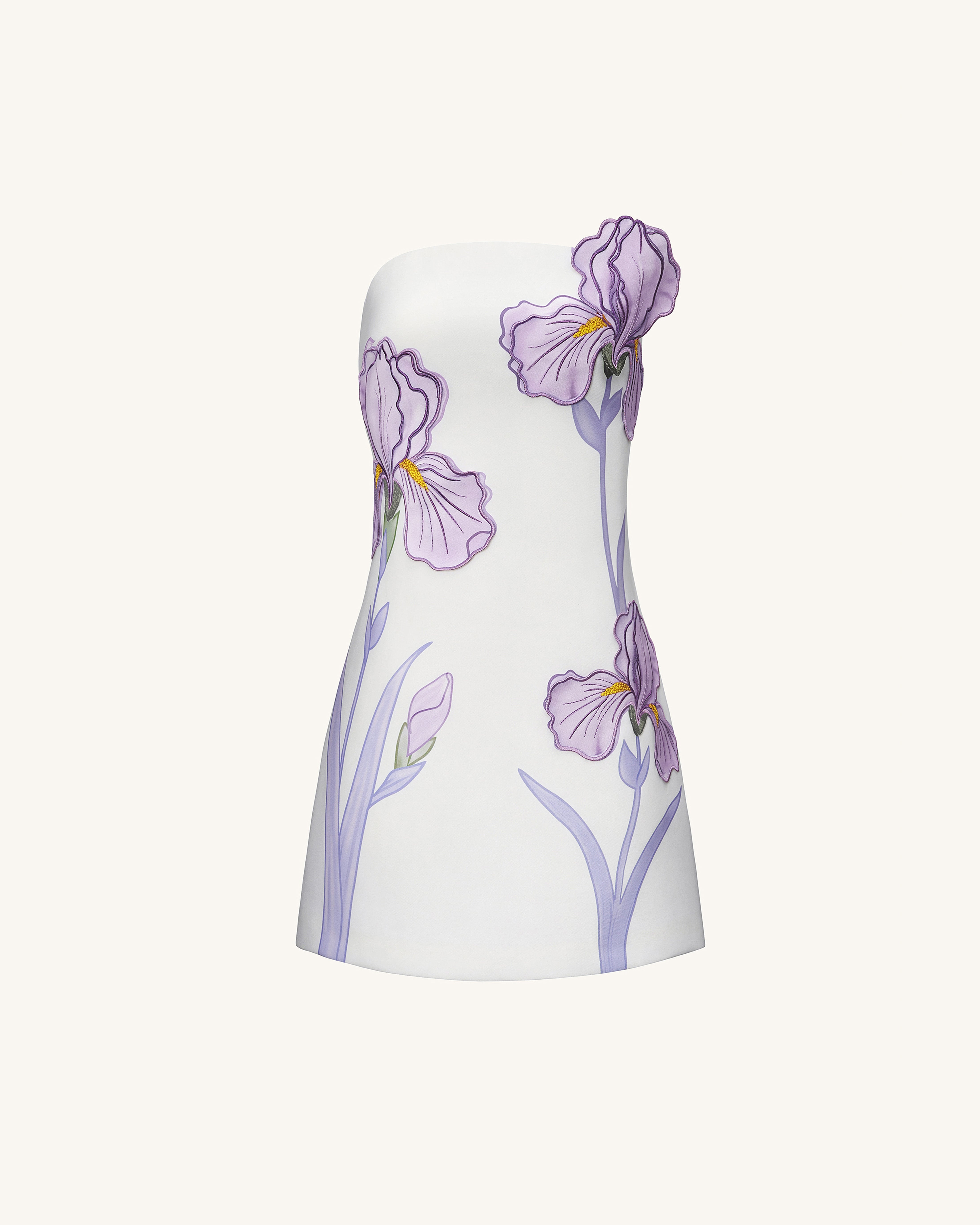 Iris Floral Print Strapless Dress - White