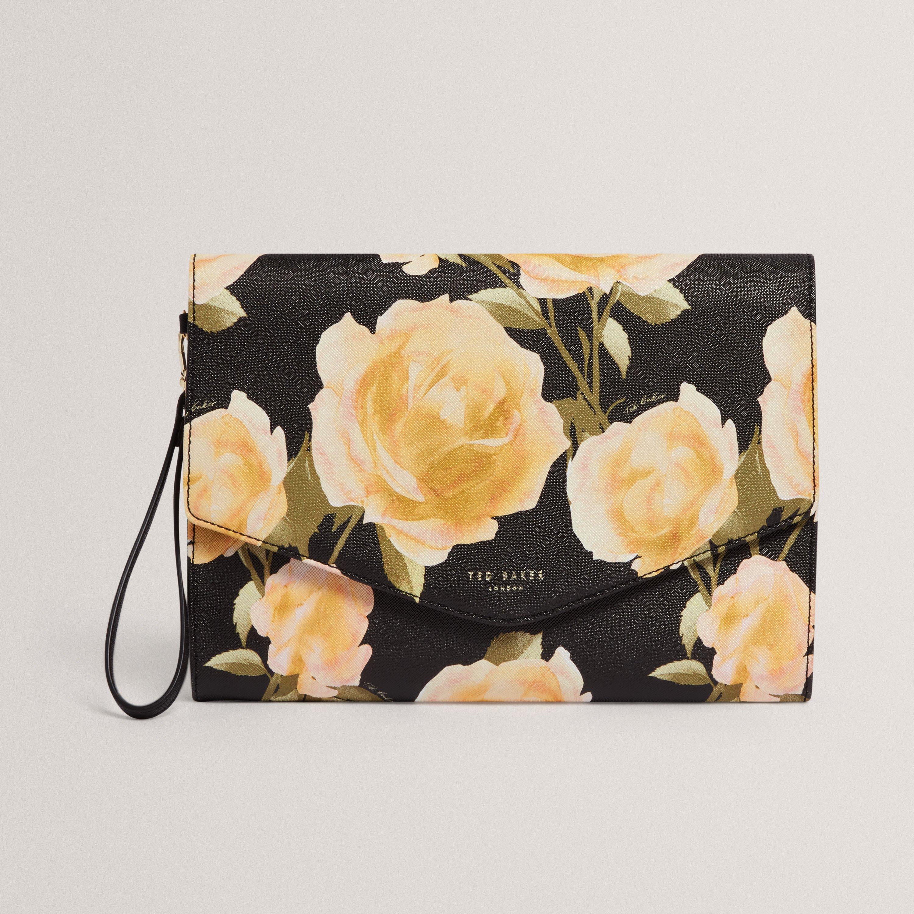 Yellow Rose Print Envelope Clutch Bag