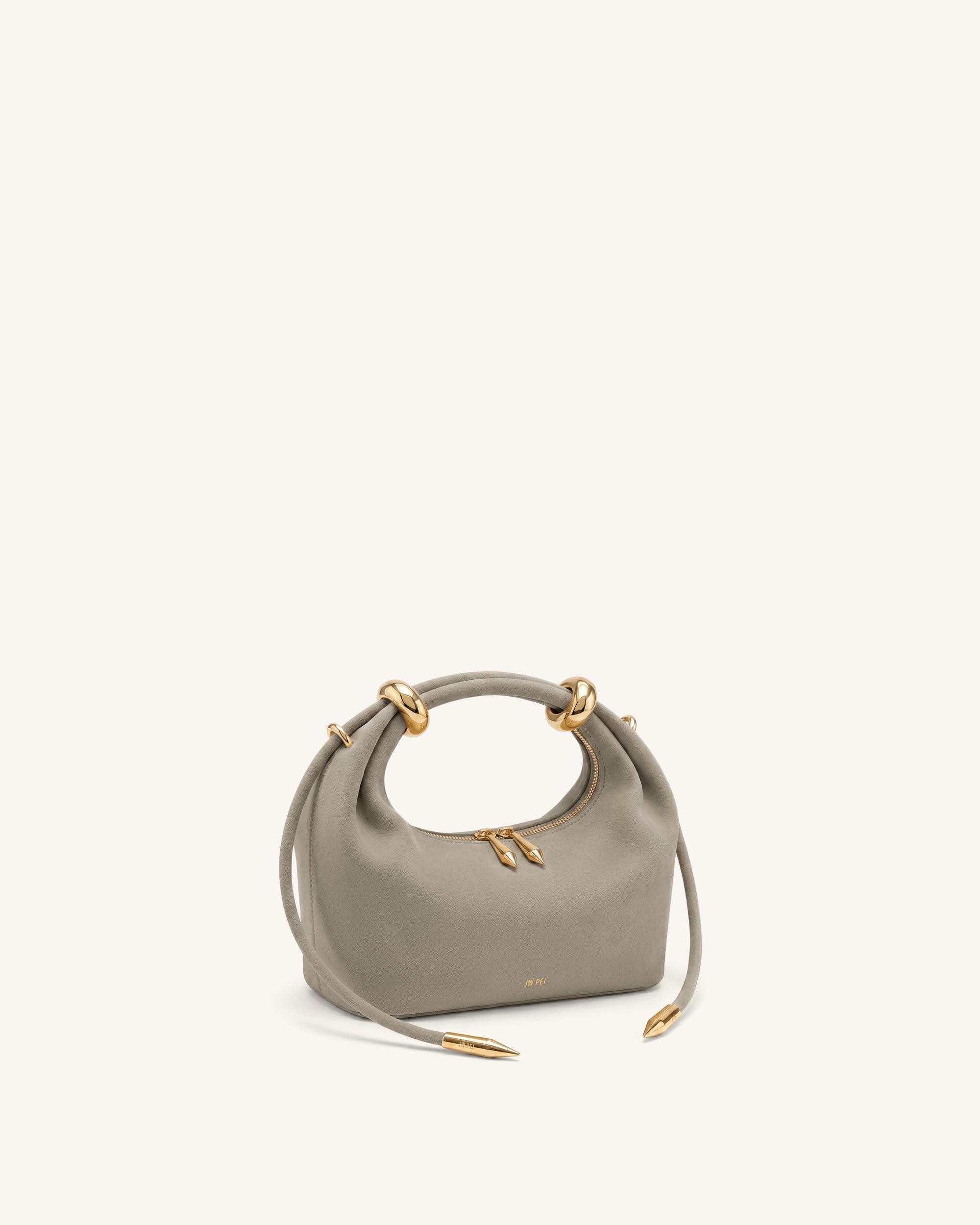 Ellie Faux Suede Metal Ring Embellished Top Handle Bag - Grey