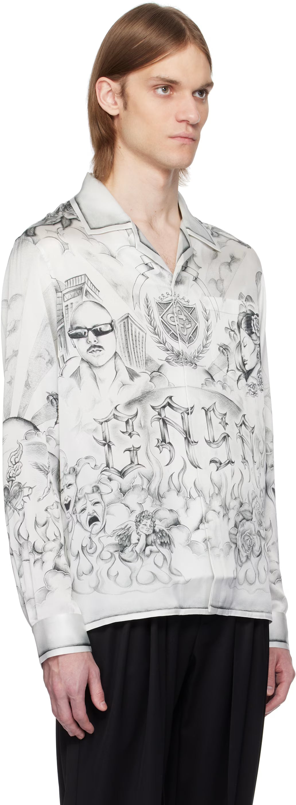 White & Gray Tattoo Silk Shirt