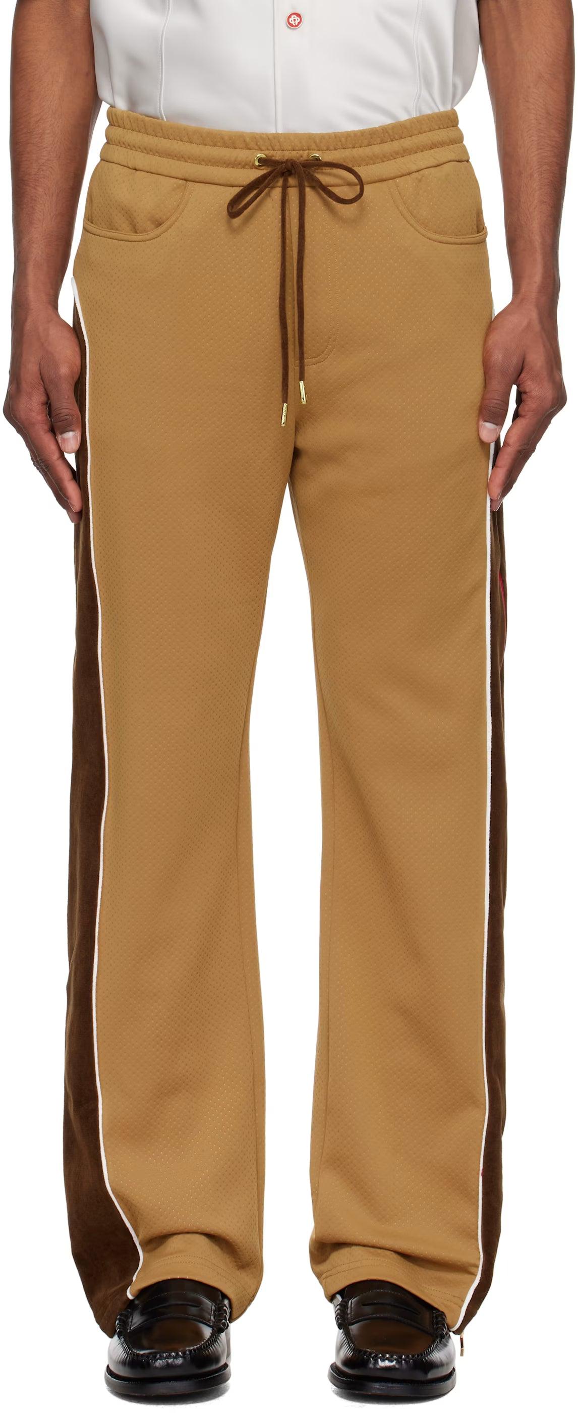 Brown & Beige Chenille Panelled Track Pants