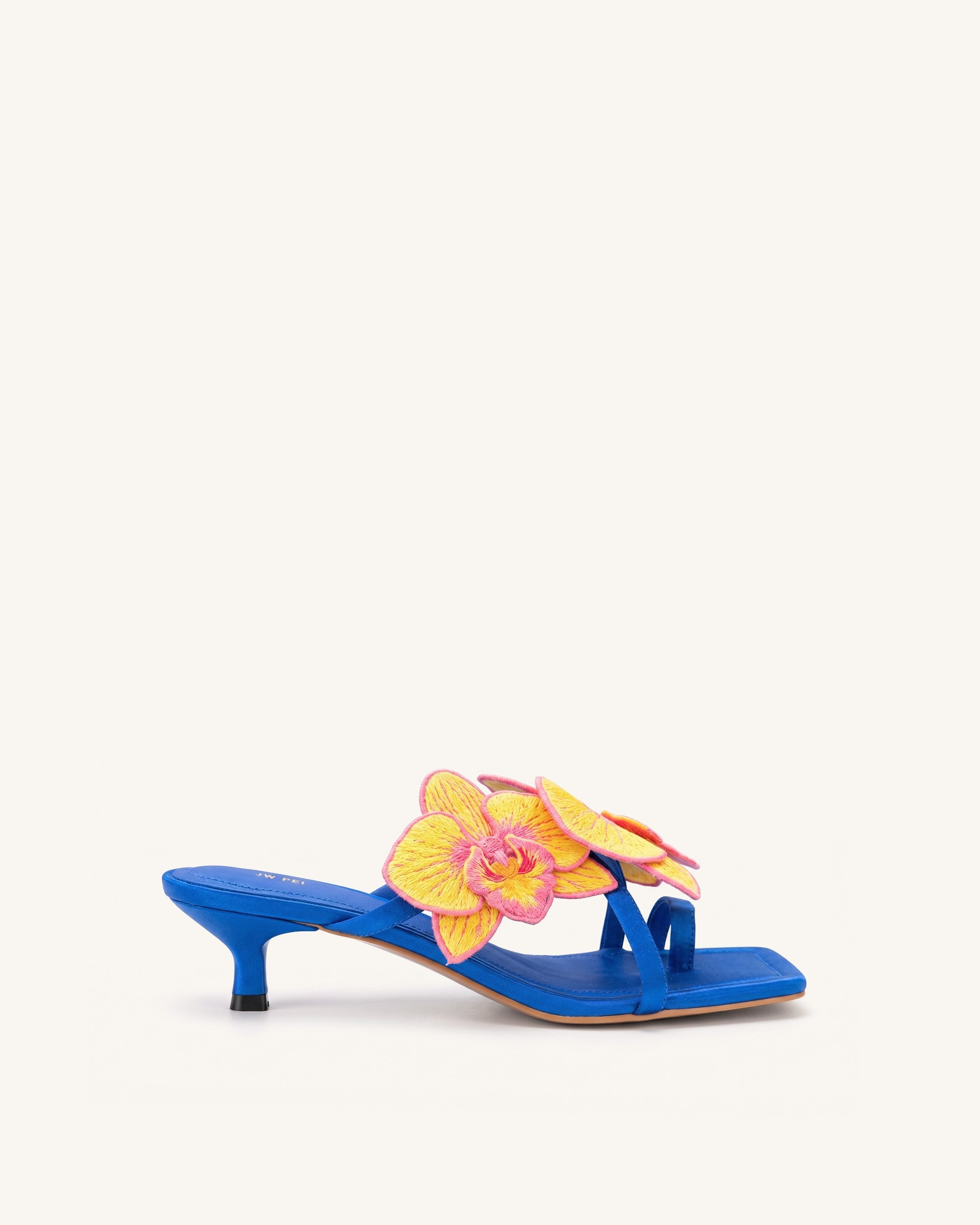 Serena Orchid Embroidered Toe Ring Heeled Sandals - Baby Pink
