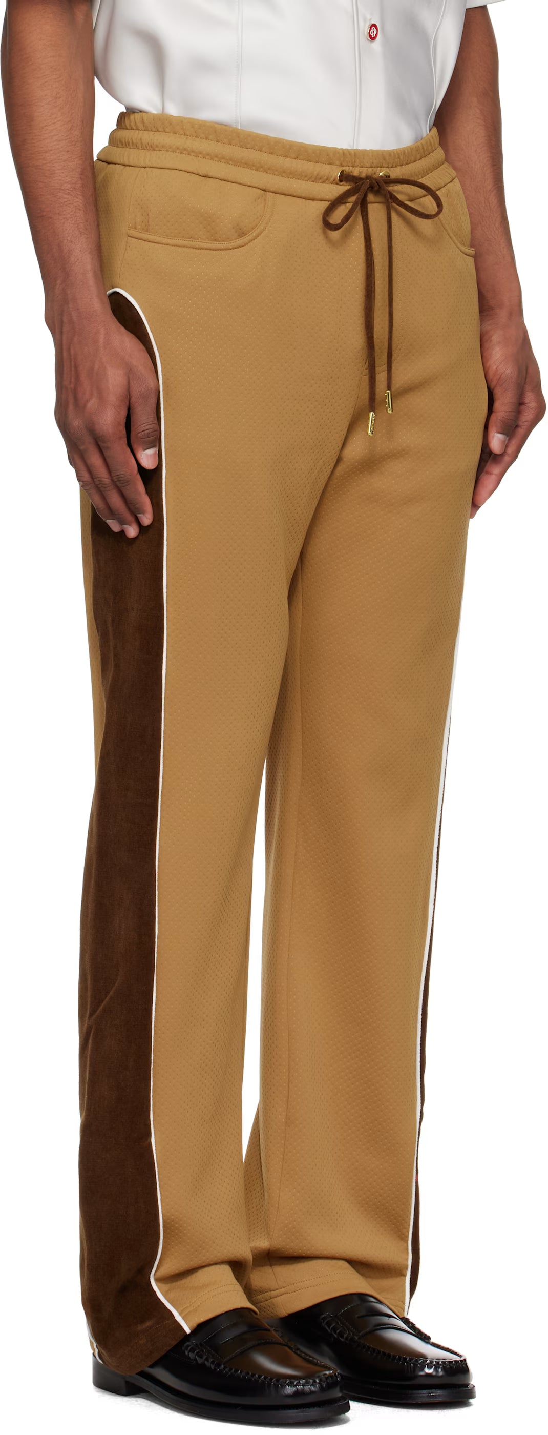 Brown & Beige Chenille Panelled Track Pants