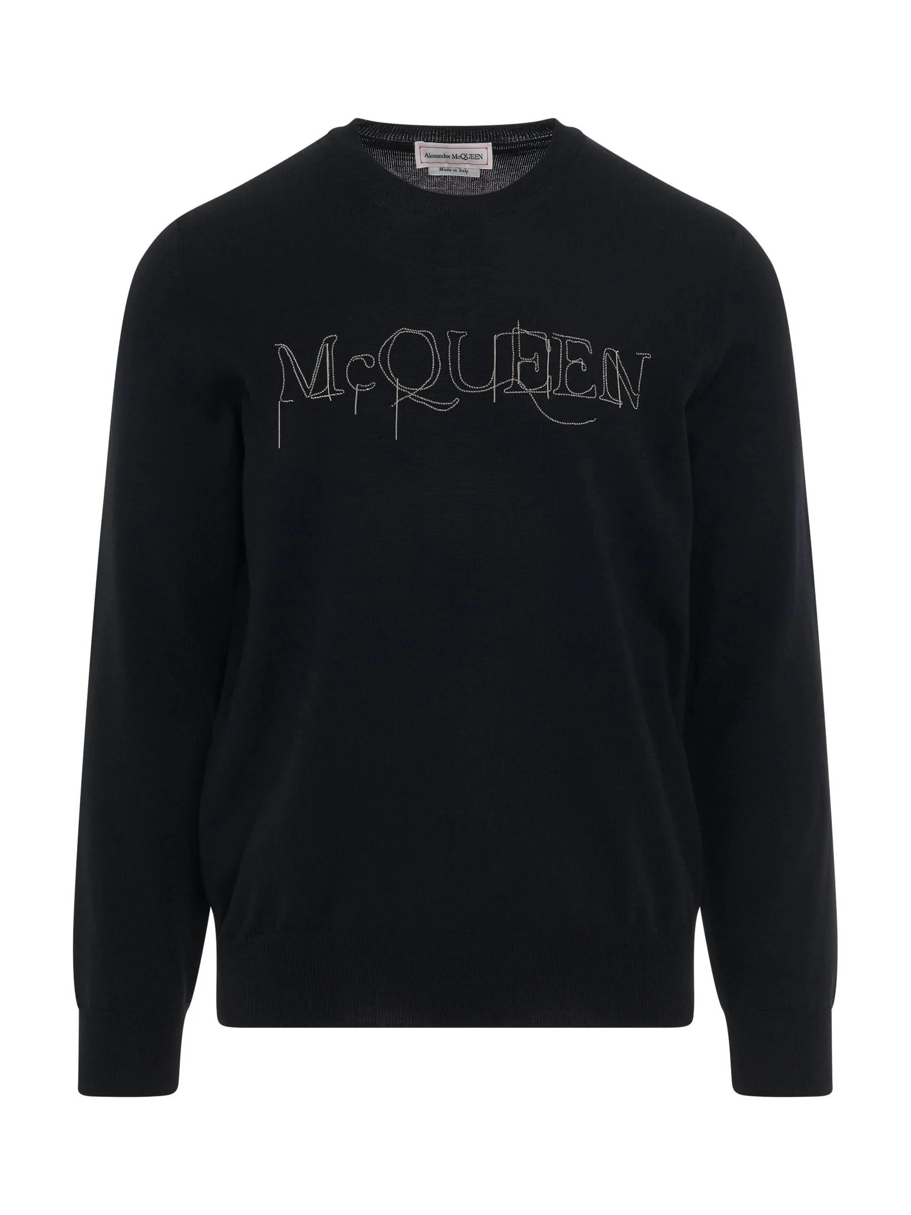 Chain Embroidered Knit Sweater in Black/Silver