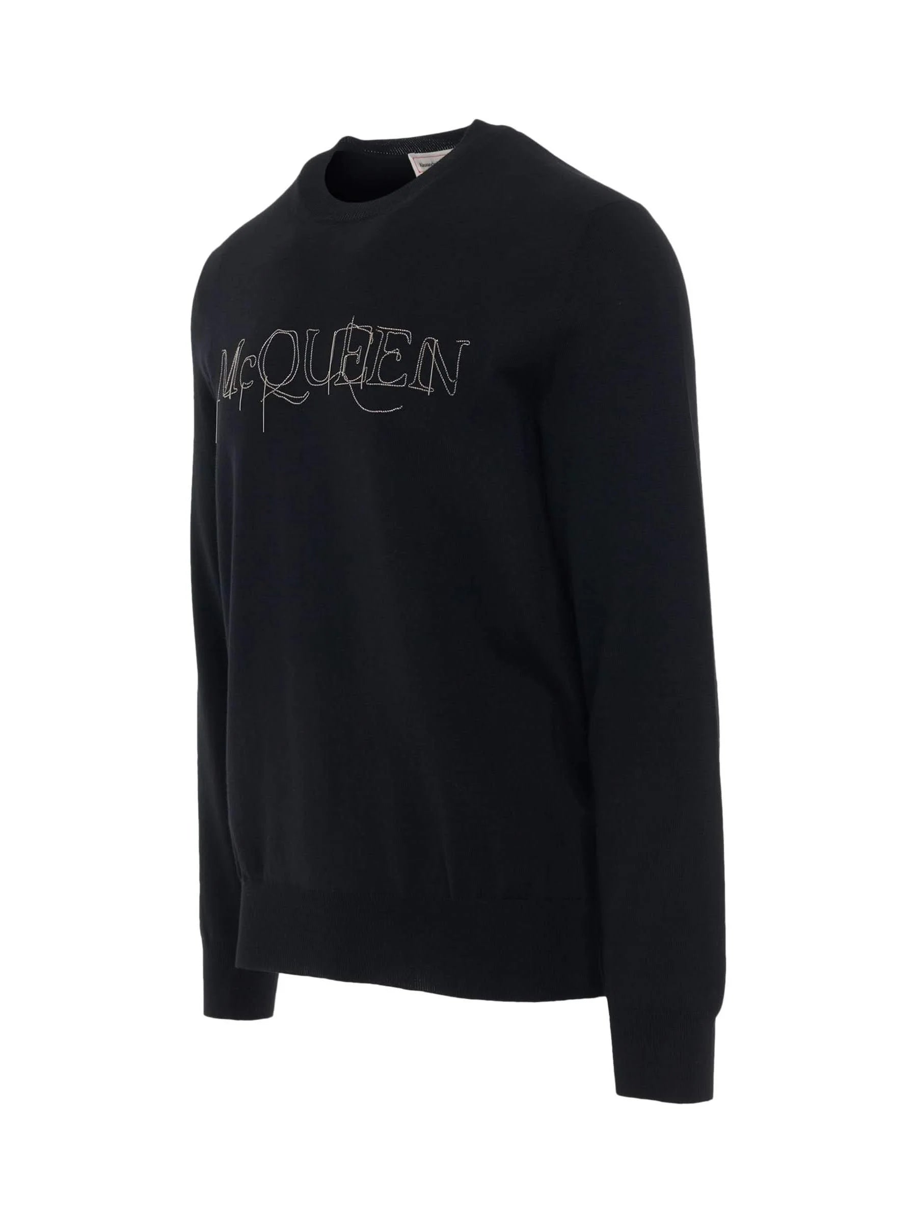 Chain Embroidered Knit Sweater in Black/Silver