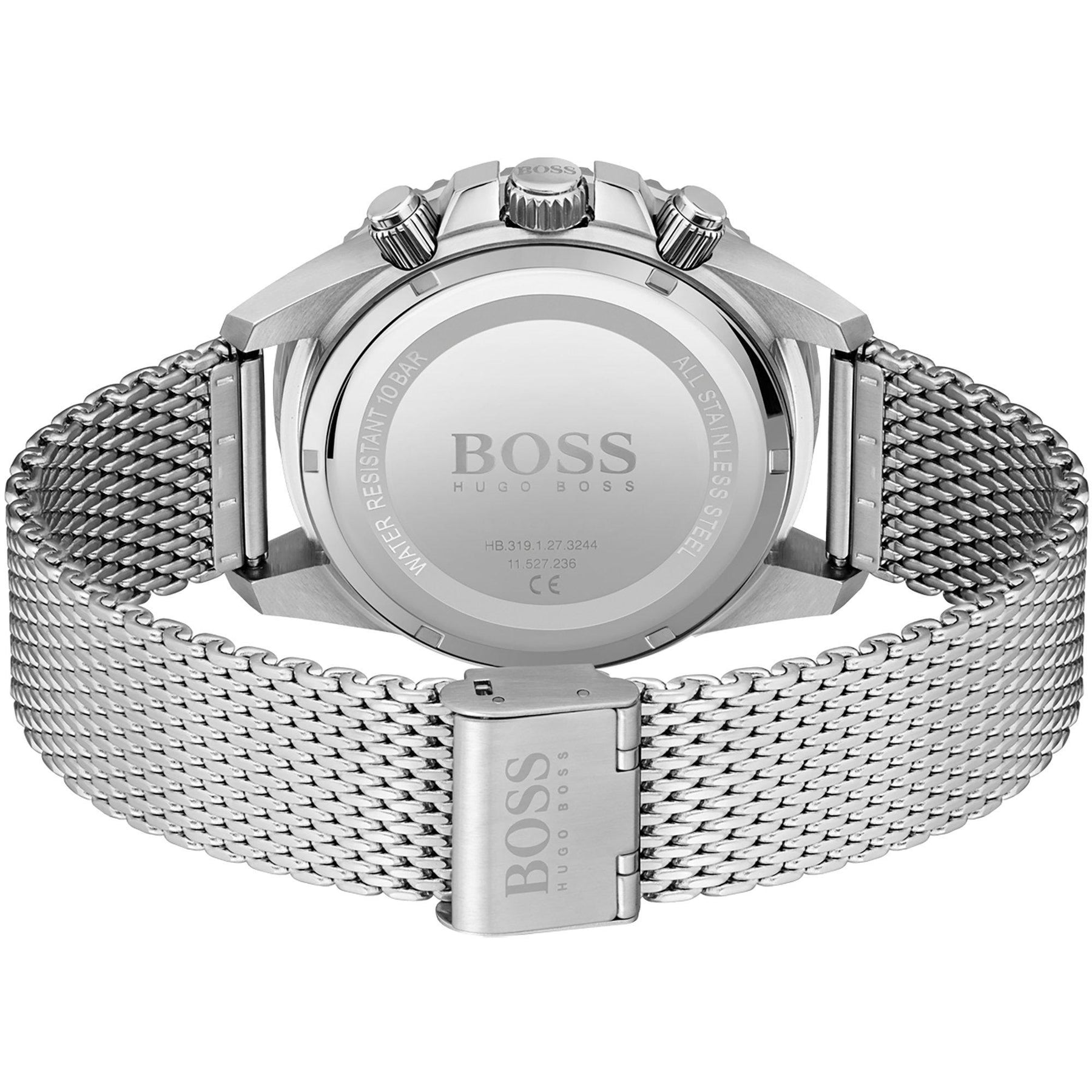 Gents BOSS Admiral Stainless Steel Green Dial Mesh Strap Watch