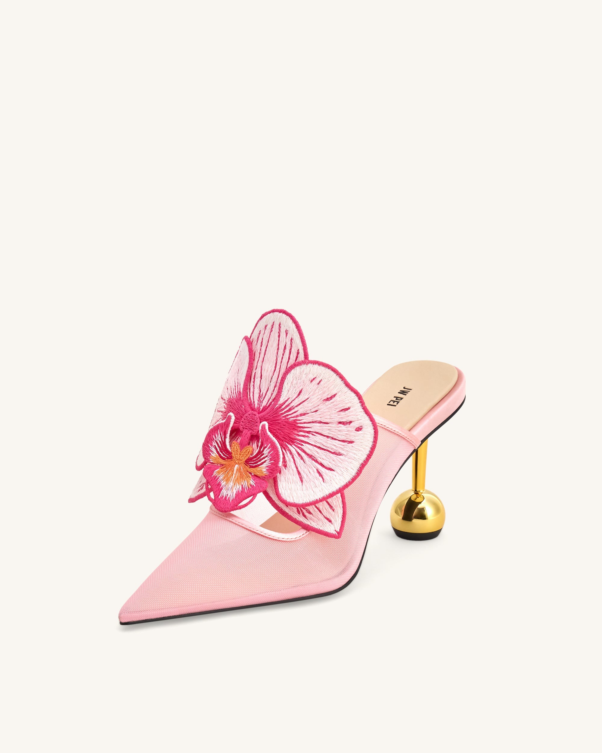 Sofia Orchid Sphere Heel Mules - Beige