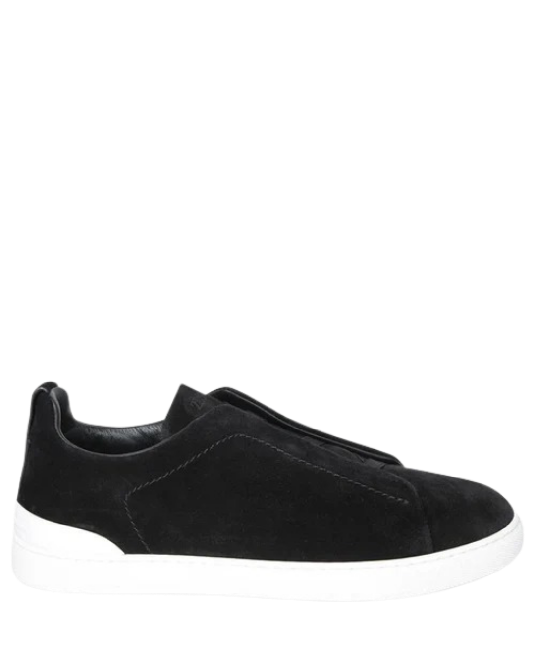 Zegna Men’s Triple Stitch™ Black Suede Slip-On Sneakers – Iconic Detailing & Timeless Comfort