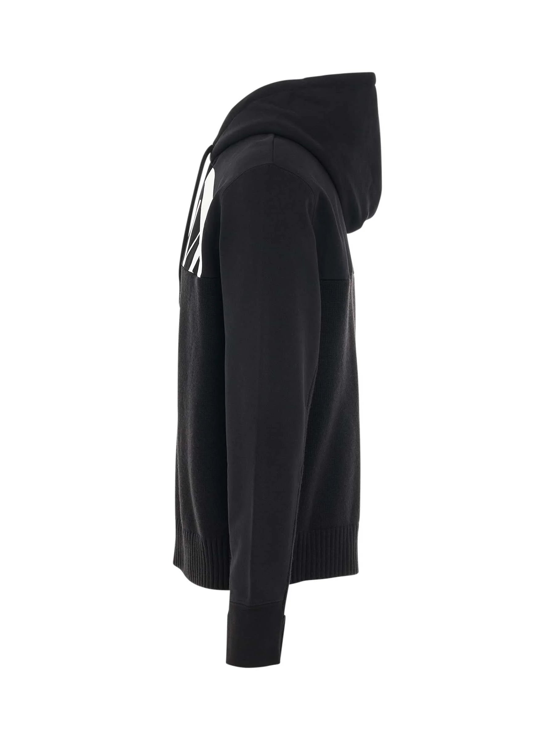 Hybrid Logo with Charm Hooded Sweater in Black