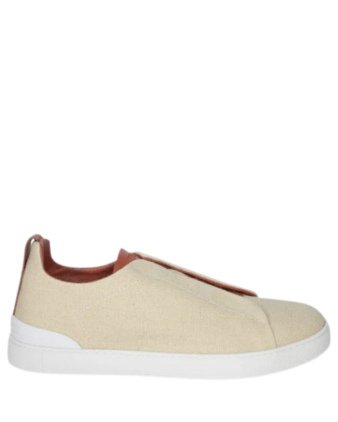 Zegna Beige Linen Sneakers with Brown Leather Accents