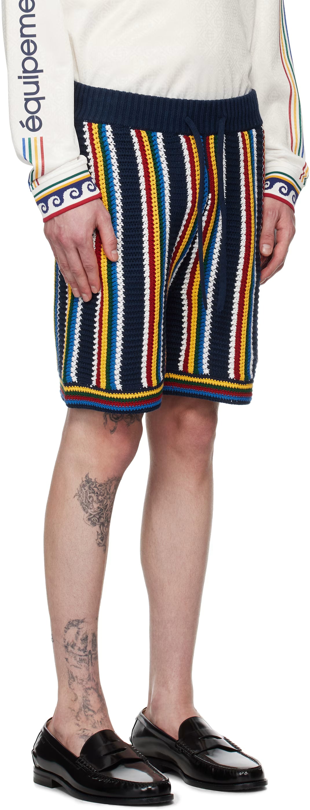 Navy Stripe Crochet Shorts