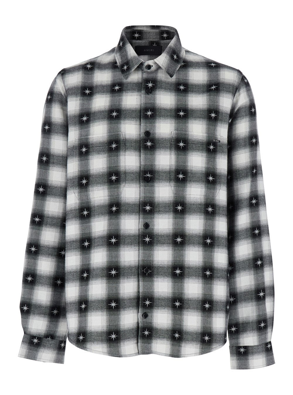 Amiri 'Stardust' Black Shirt with Classic Collar and All-Over Check Motif in Cotton Man