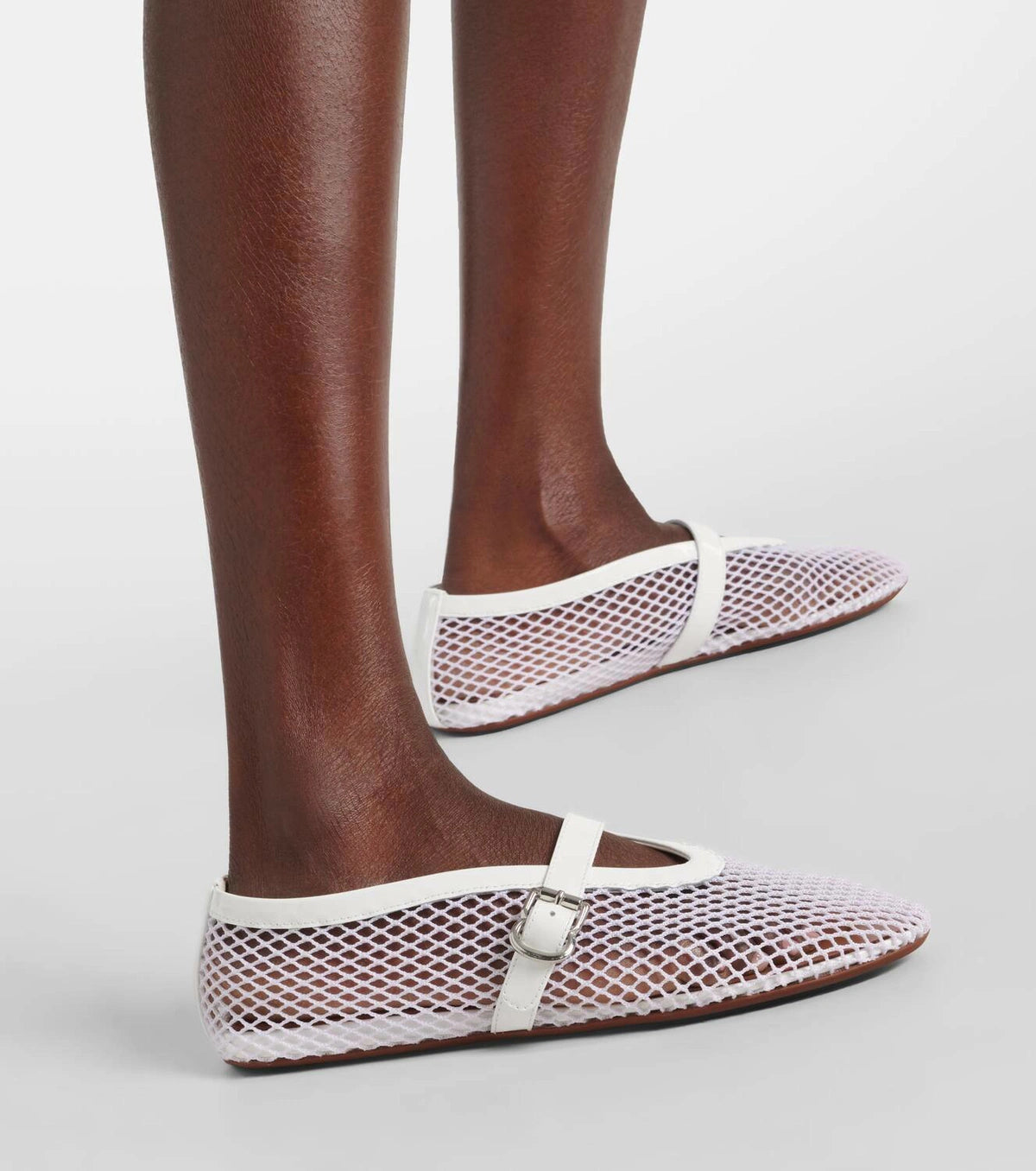 Alaïa Leather-trimmed fishnet ballet flats