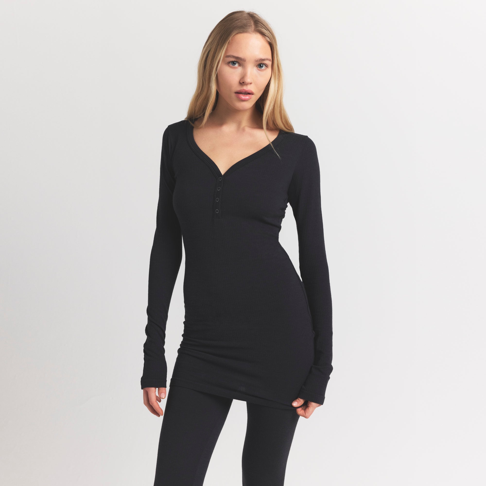 Wool Rib Henley Dress