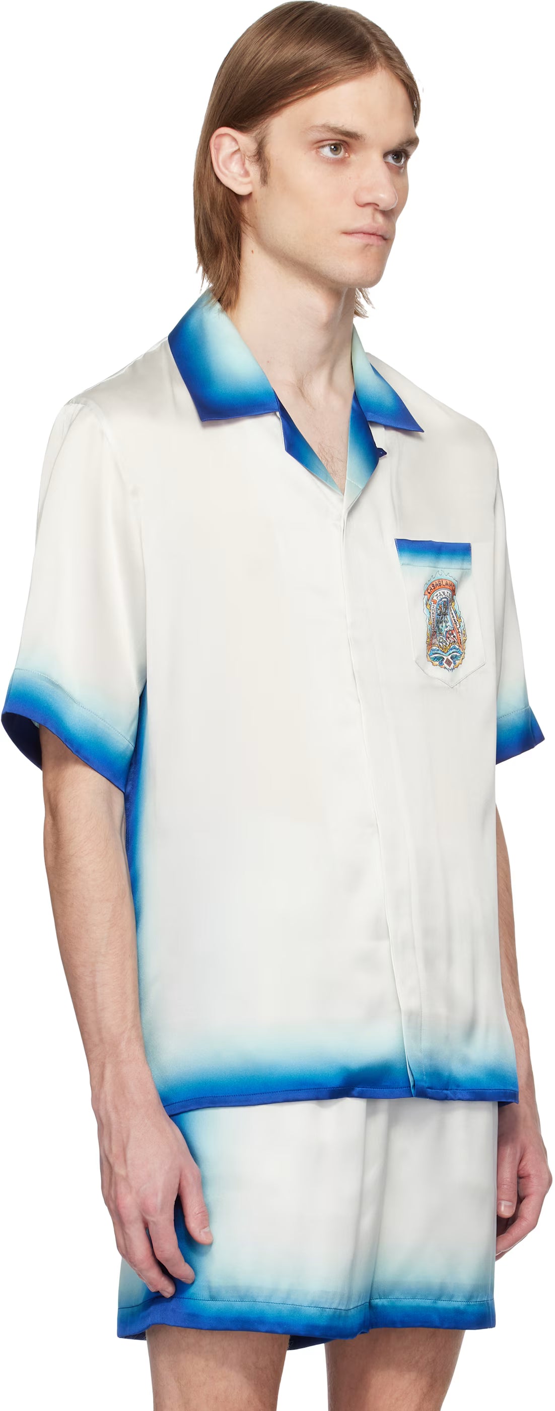 White & Blue 'Casa Way' Skate Silk Shirt