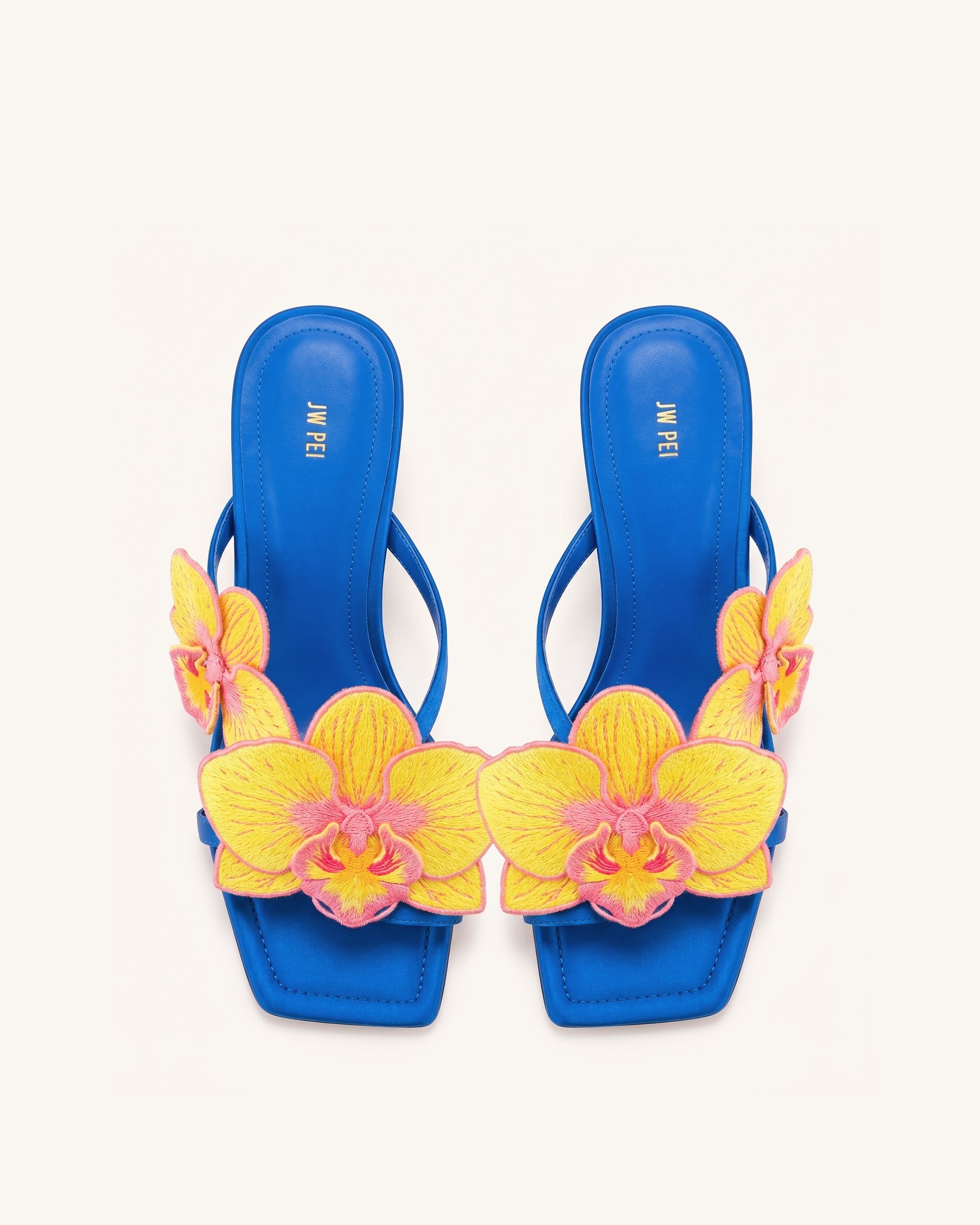 Serena Orchid Embroidered Toe Ring Heeled Sandals - Baby Pink