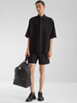 Fendi Black Oversize Shirt with Short Wide Sleeves and All-Over FF Embroidery in Linen Blend Man