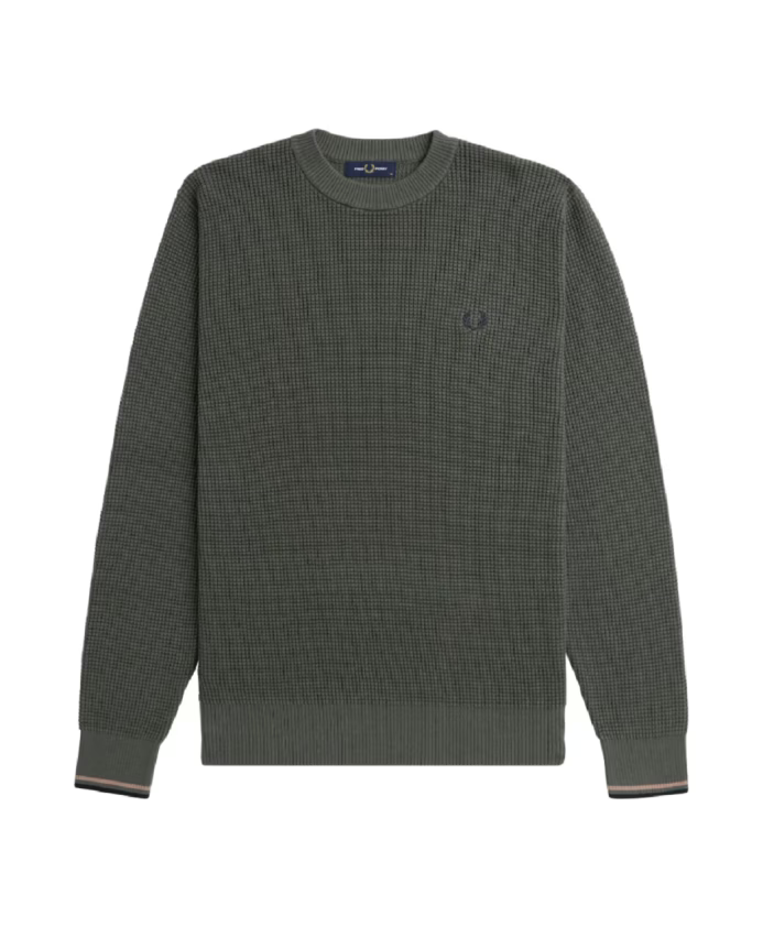 Fred Perry Green Sweater with Honeycomb Texture