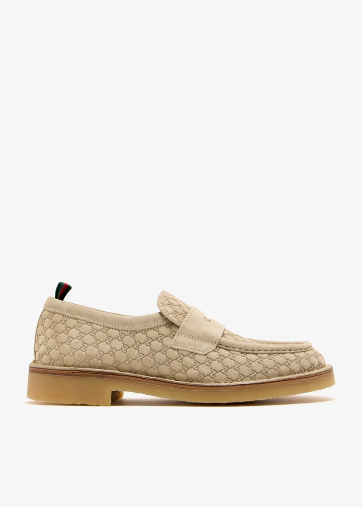 Gucci GG Canvas & Suede Loafers – Beige