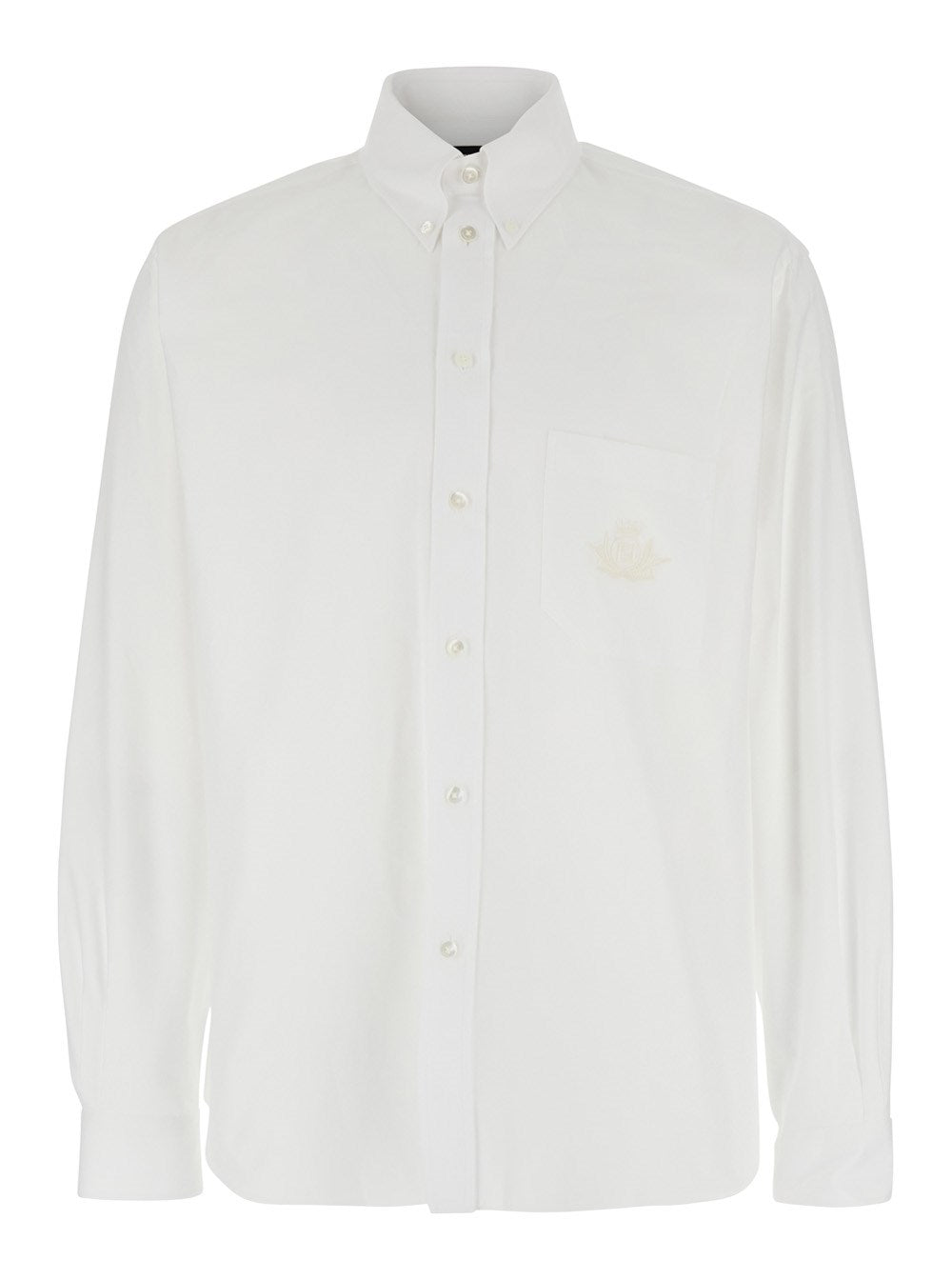 Fendi White Shirt with Classic Collar and Logo Embroidery on the Front in Cotton Man