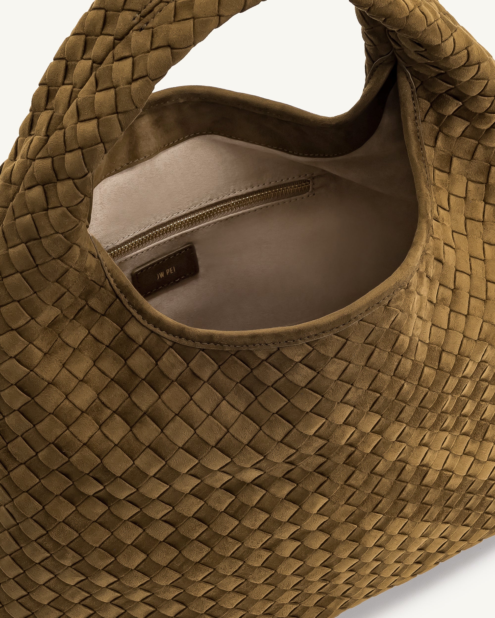 Laura Faux Suede Woven Shoulder Bag - Dark Brown
