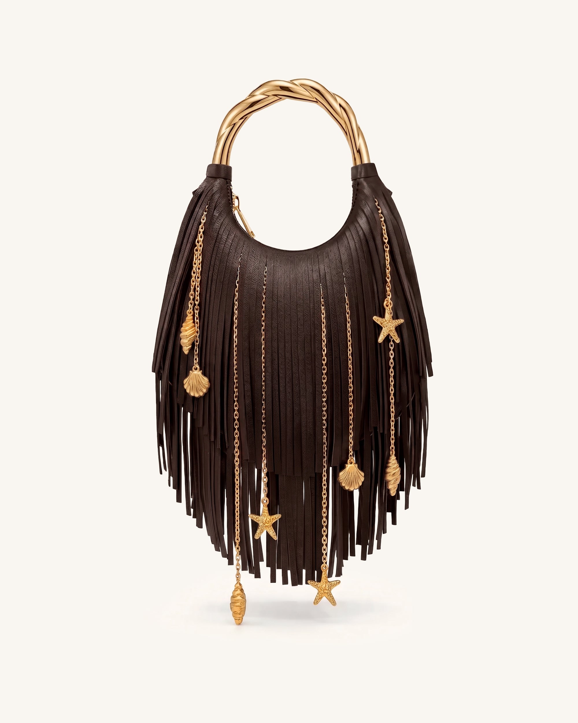 Chloe Metal Handle Fringe Top Handbag - Black