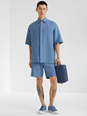 Fendi Blue Shorts with All-Over FF Jacquard in Linen Blend Man