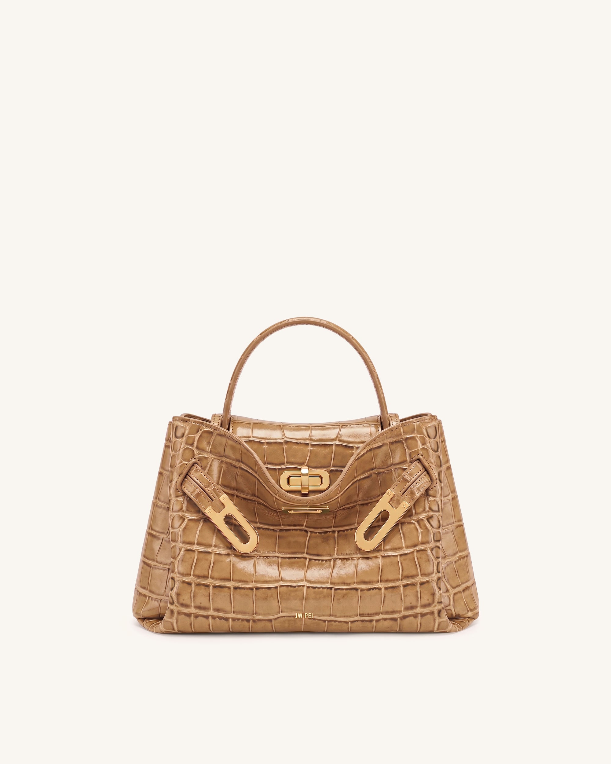 Rhea Small Double Buckle Shoulder Bag - Grey Croc