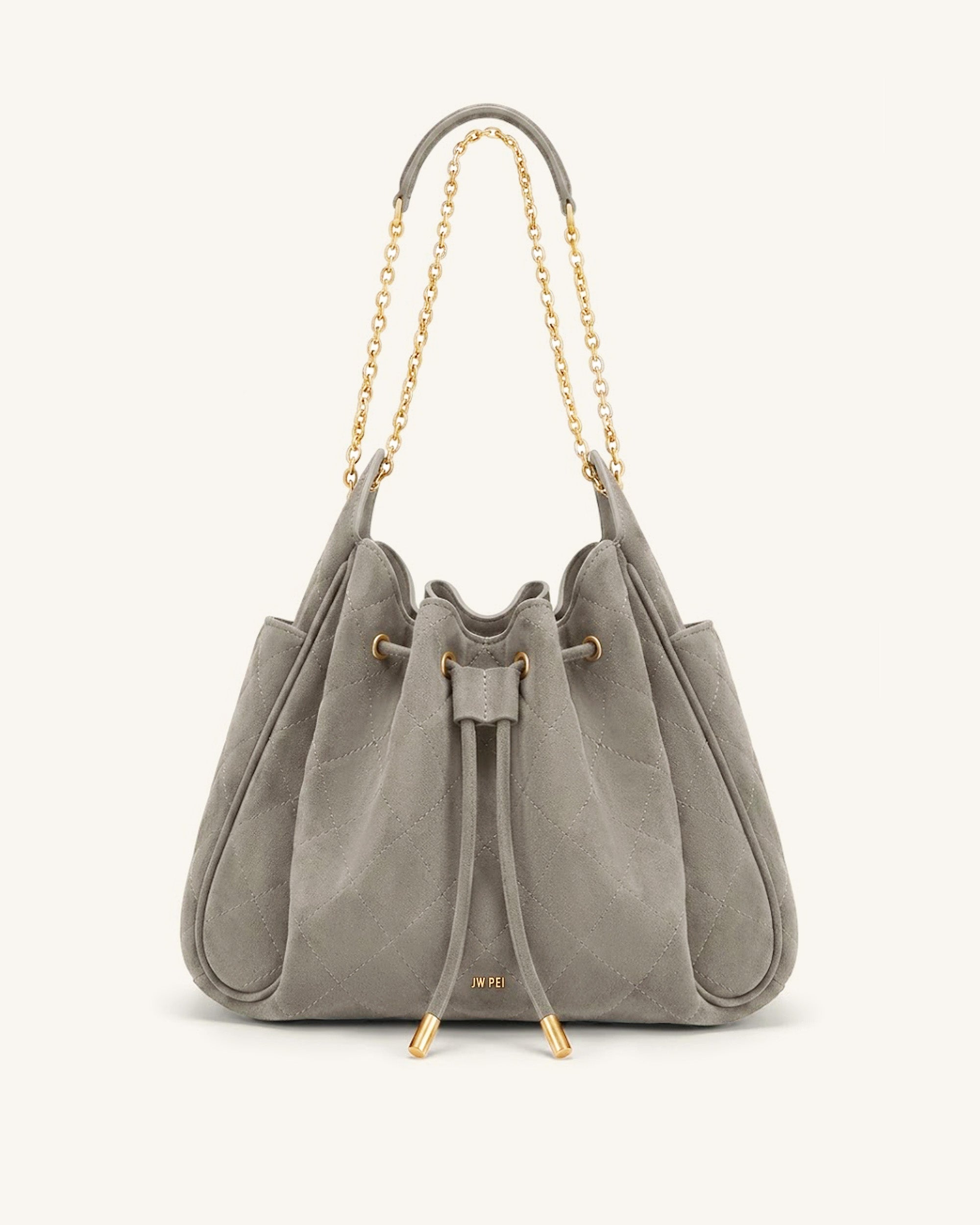 Rowan Faux Suede Quilted Chain Bucket Bag - Dark Brown