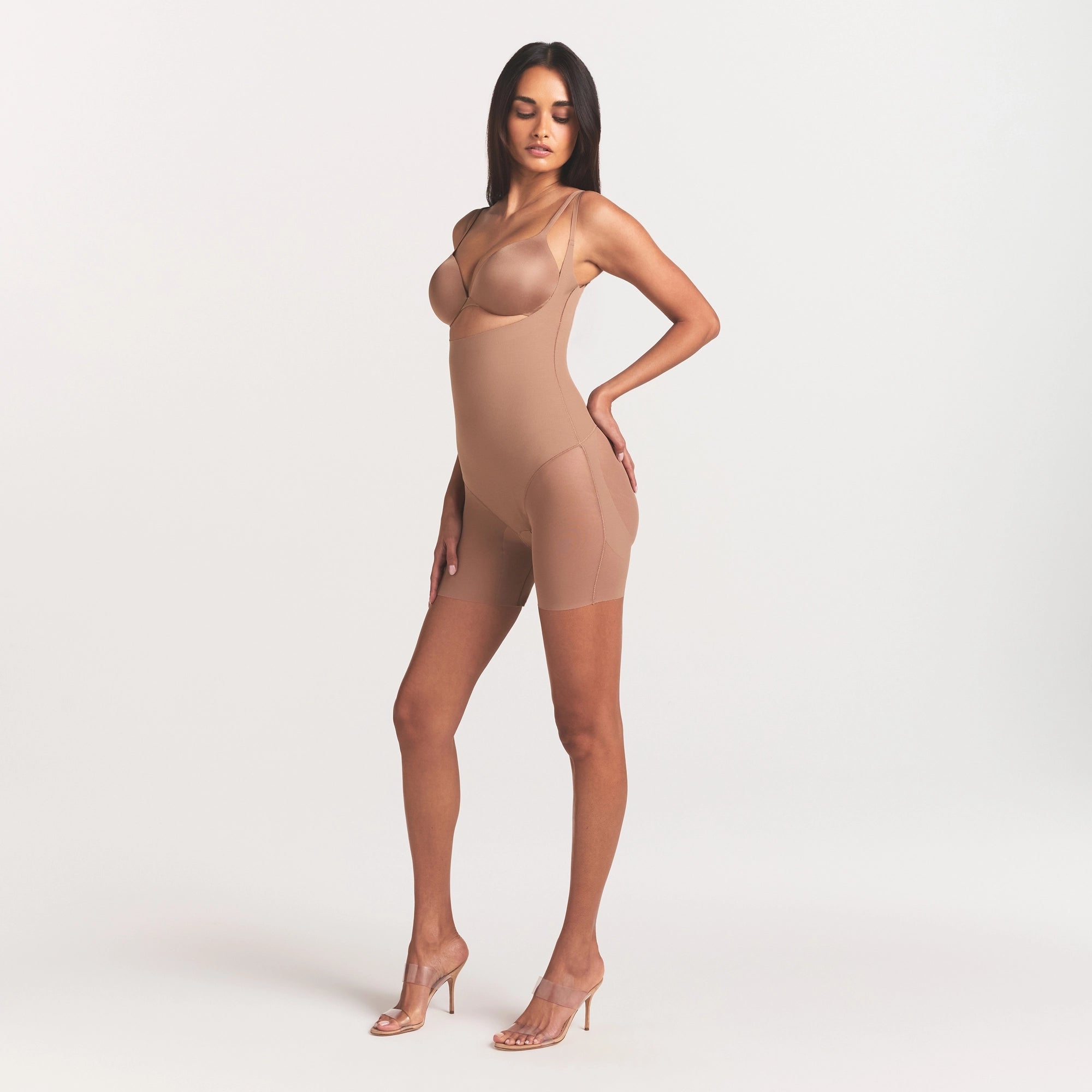 Skims Body Core Sculpt Back Smoothing Open Bust Mid Thigh Bodysuit